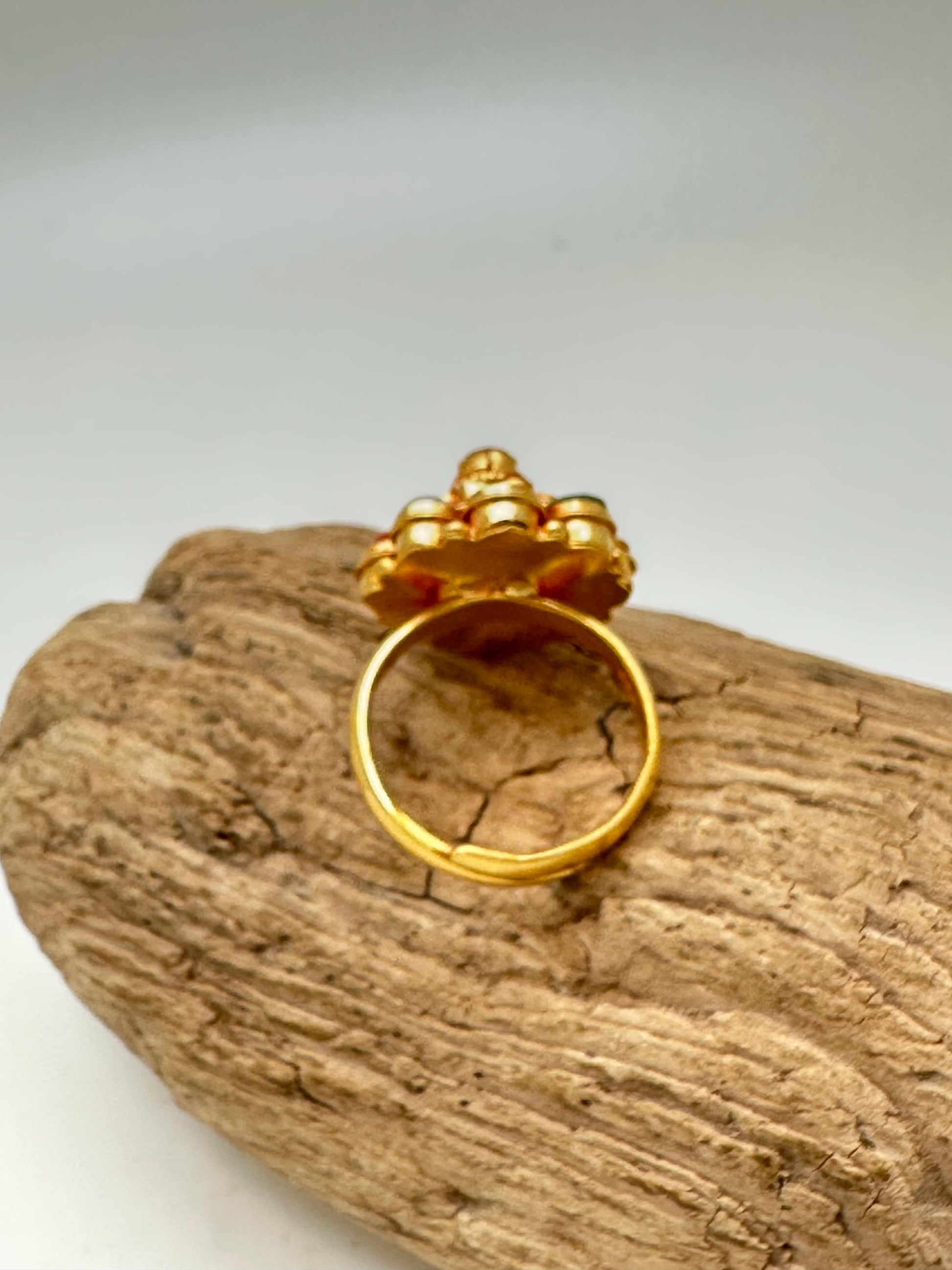 Navaratna Gemstone Ring: 24K Gold Plated Sterling Silver, Adjustable