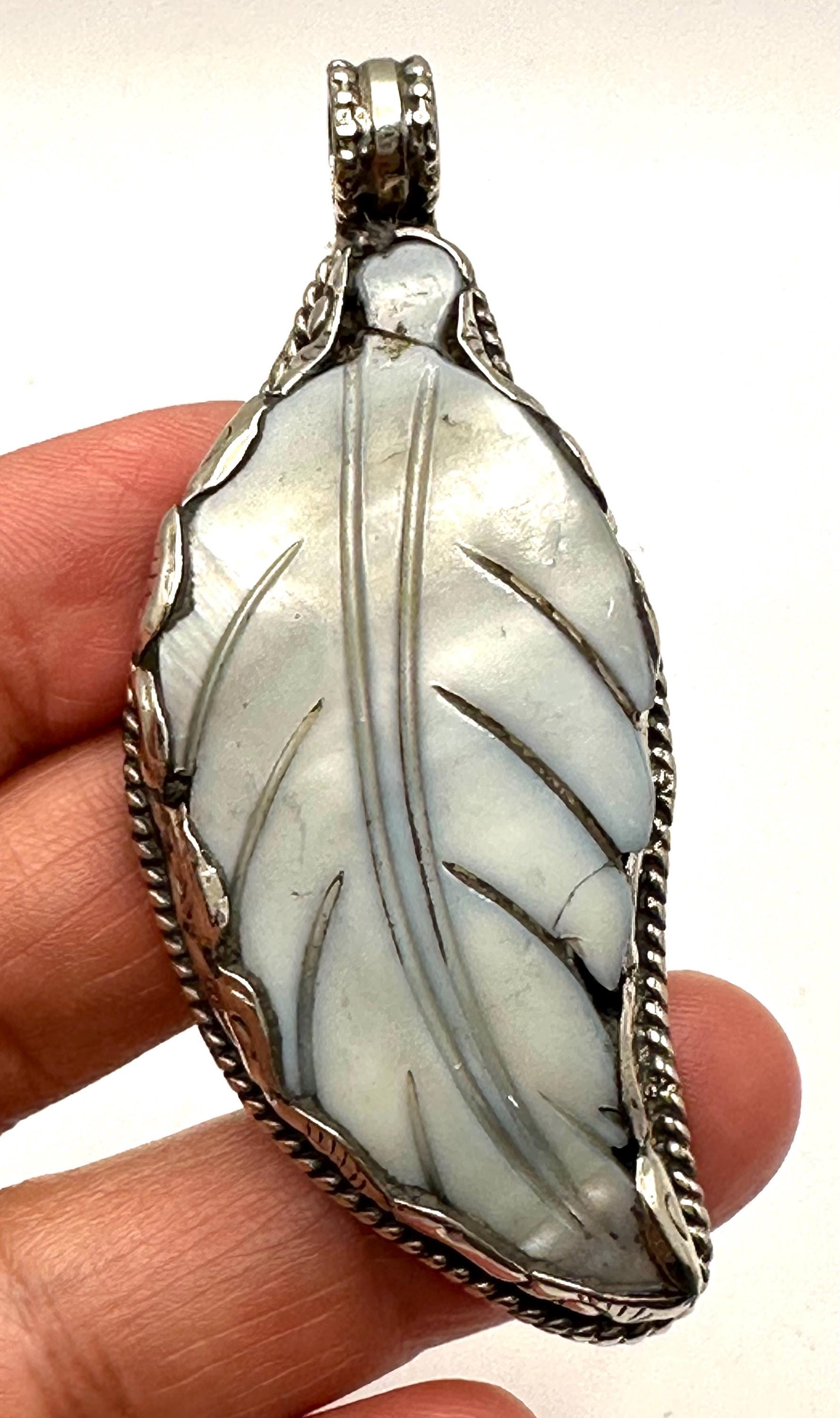 leaf abalone pendant ,mother of pearl,handcrafted, Tibetan silver,ethnic style