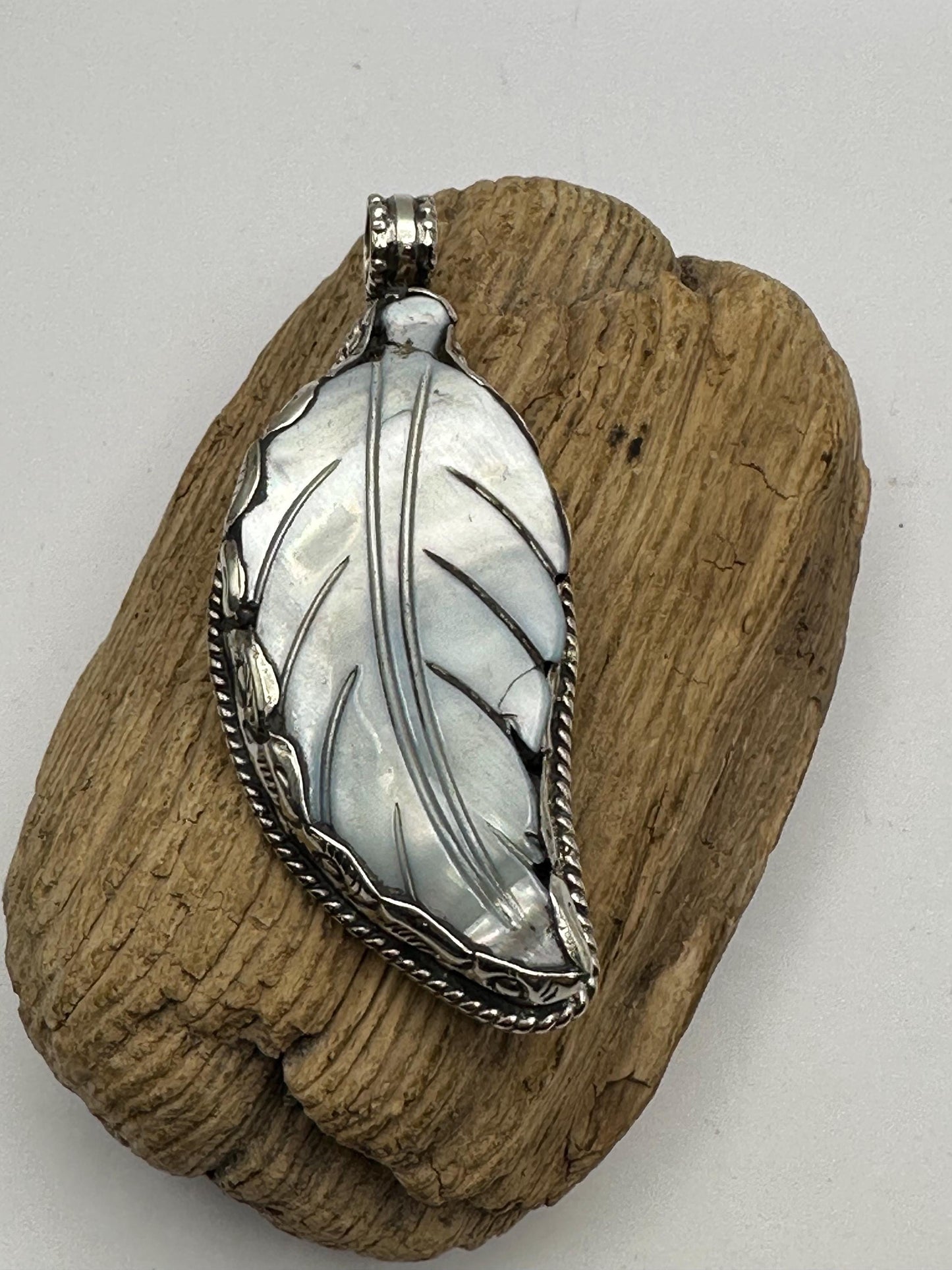 leaf abalone pendant ,mother of pearl,handcrafted, Tibetan silver,ethnic style