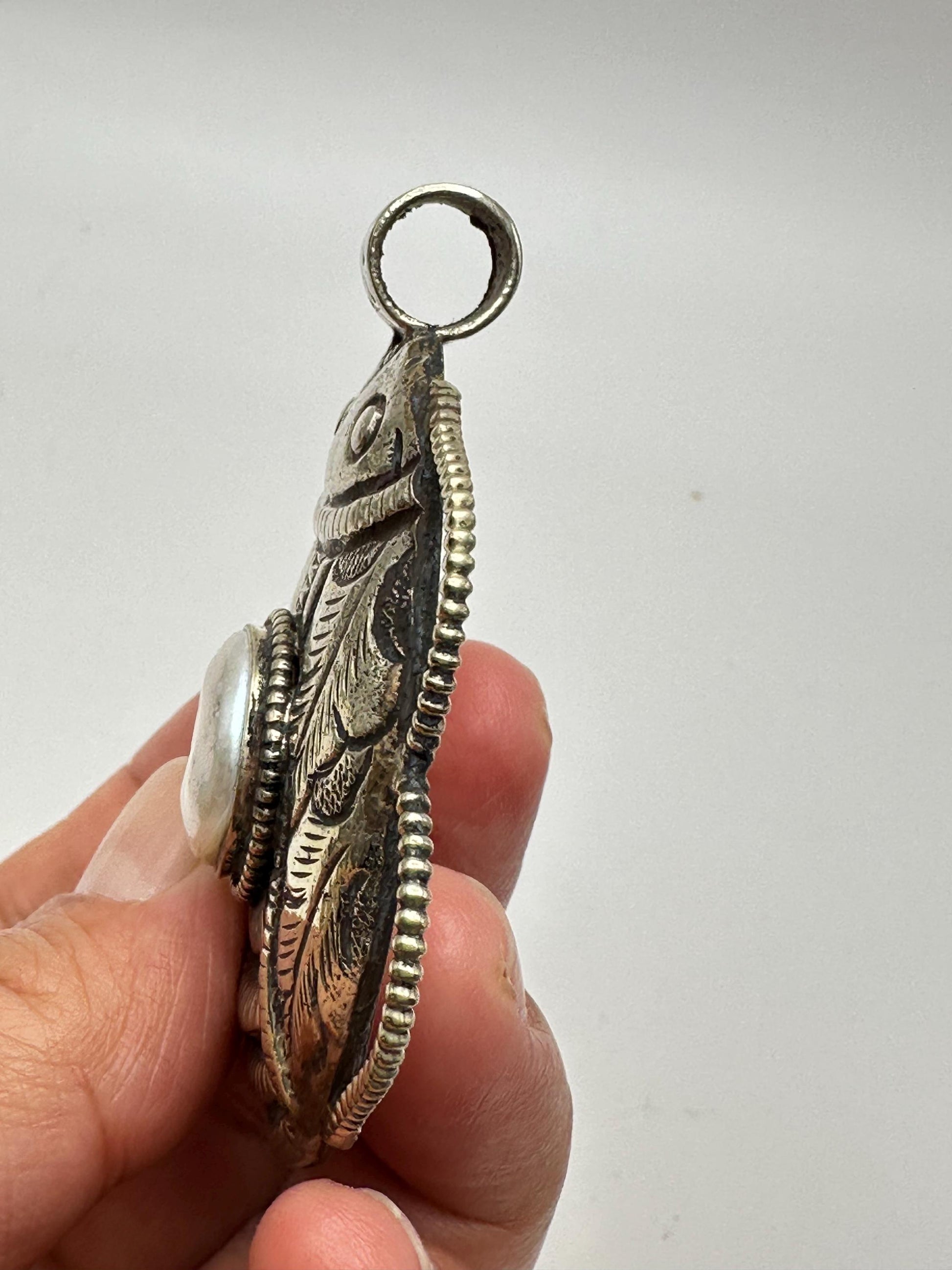 scarab pendant,handcrafted,mother of pearl,Tibetan silver,bug pendant