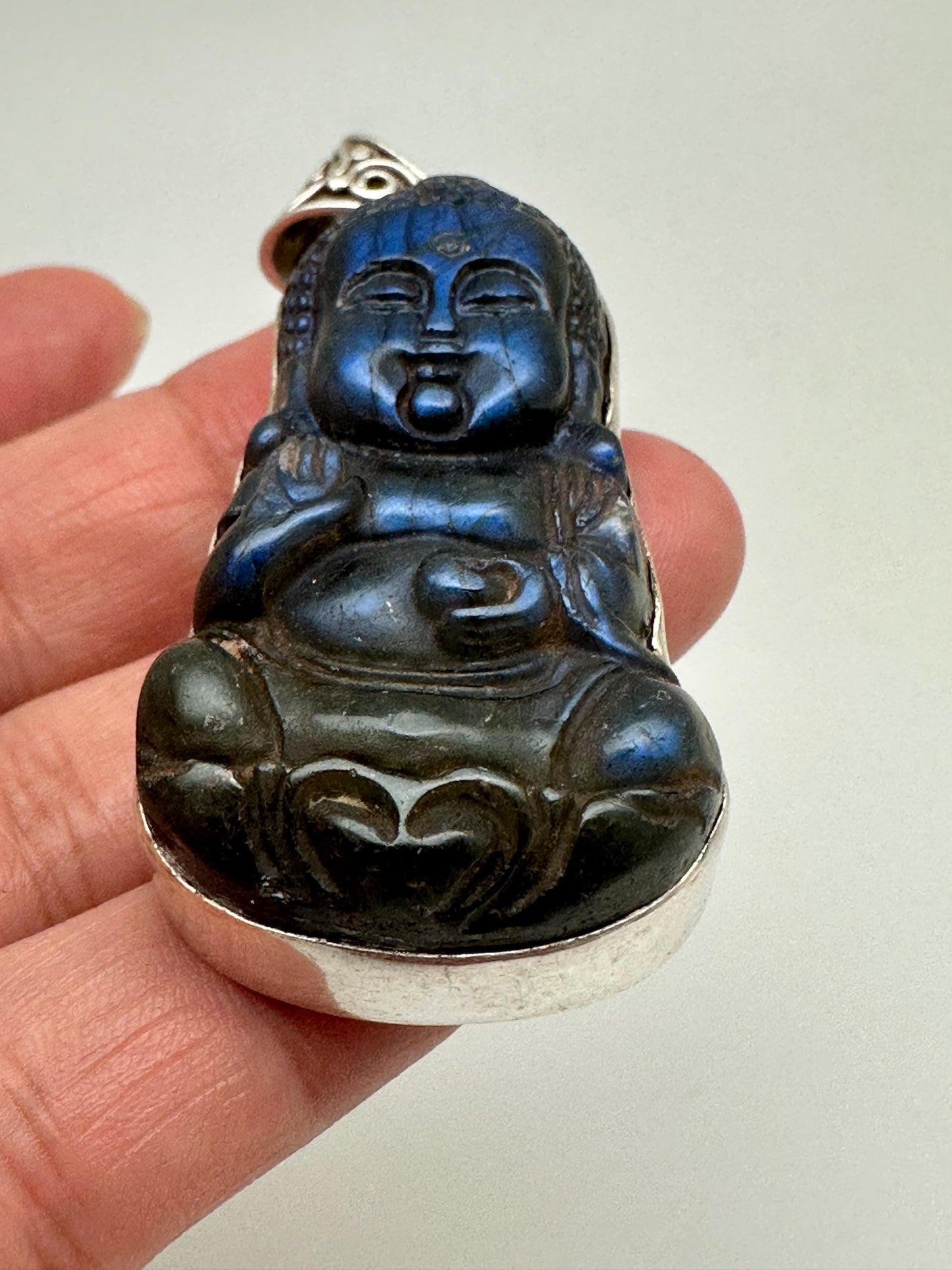 Buddha pendant, Baby Buddha, Labradorite, Handcrafted, sterling silver, spiritual, meditation,Nepalese,