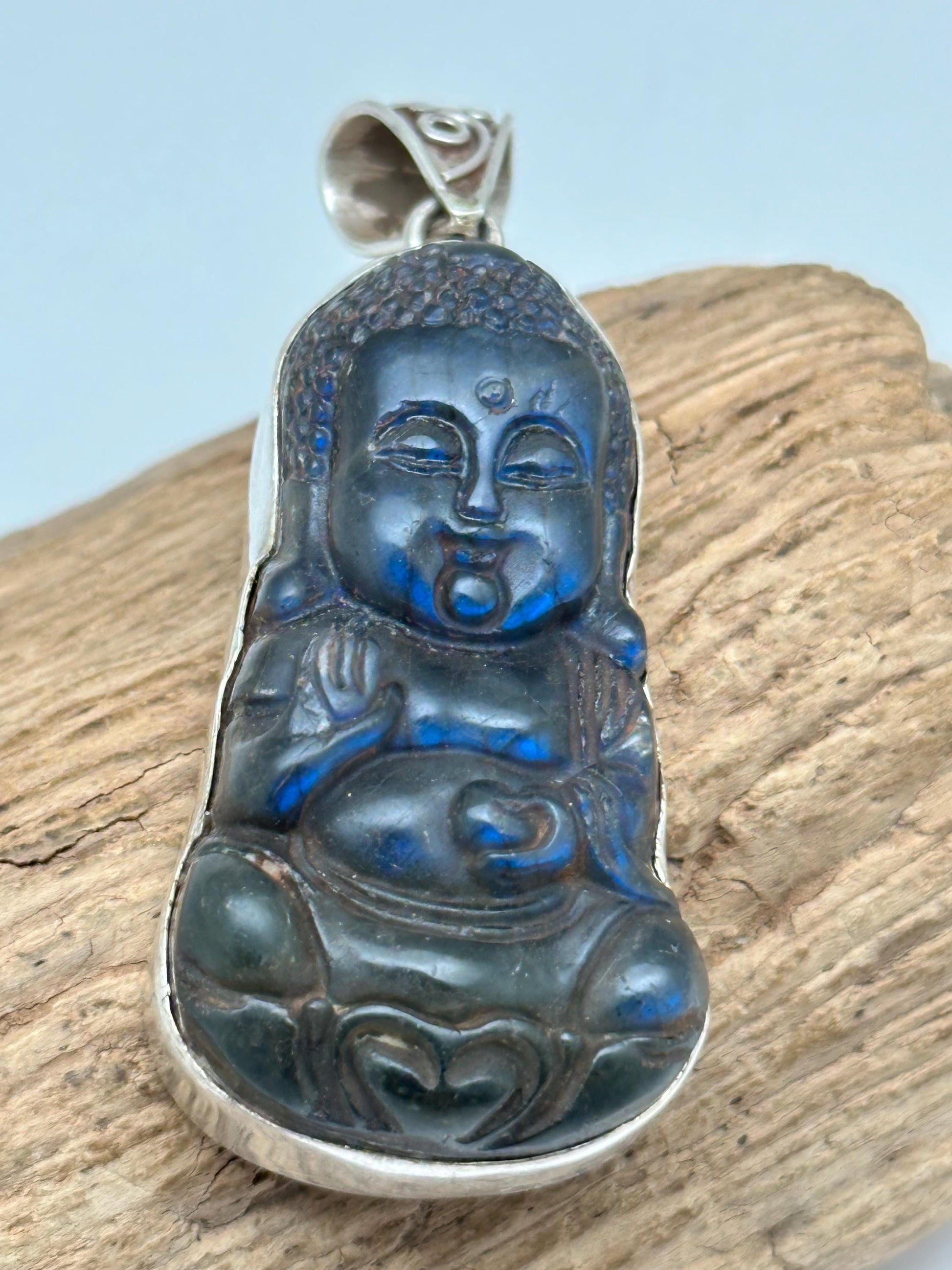Buddha pendant, Baby Buddha, Labradorite, Handcrafted, sterling silver, spiritual, meditation,Nepalese,