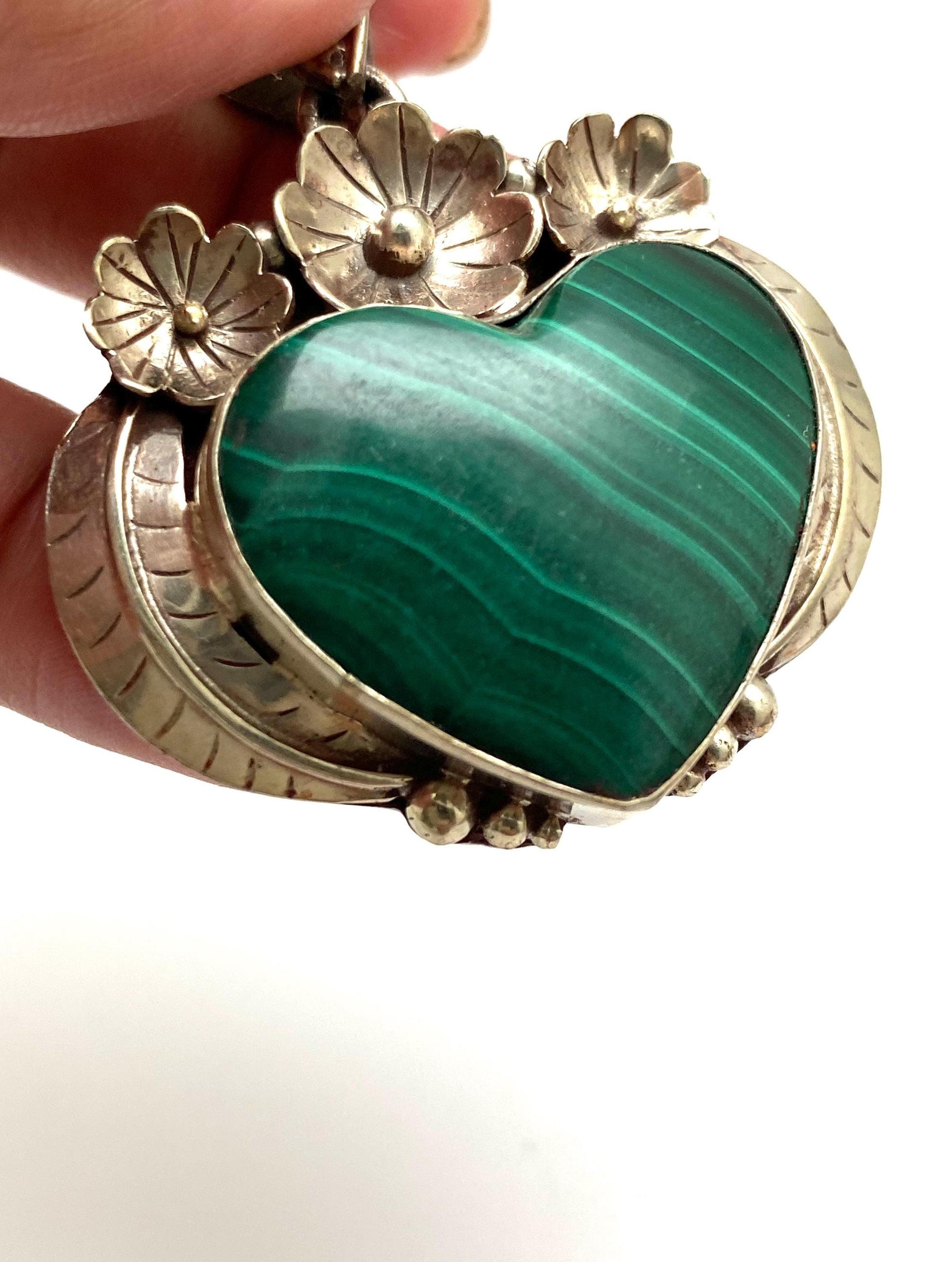 Malachite pendant,handcrafted, Tibetan silver,Ethnic style,floral jewelry,