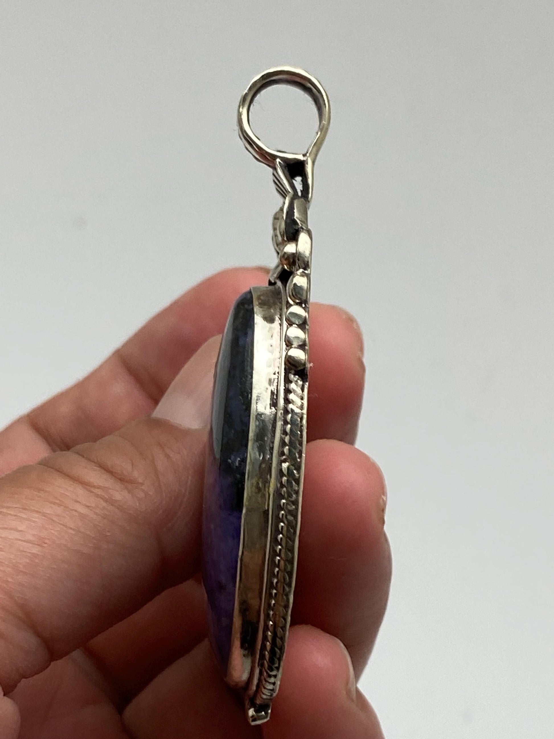 Charoite Pendant, Handcrafted, Tibetan silver, floral design, ethnic style, Nepalese
