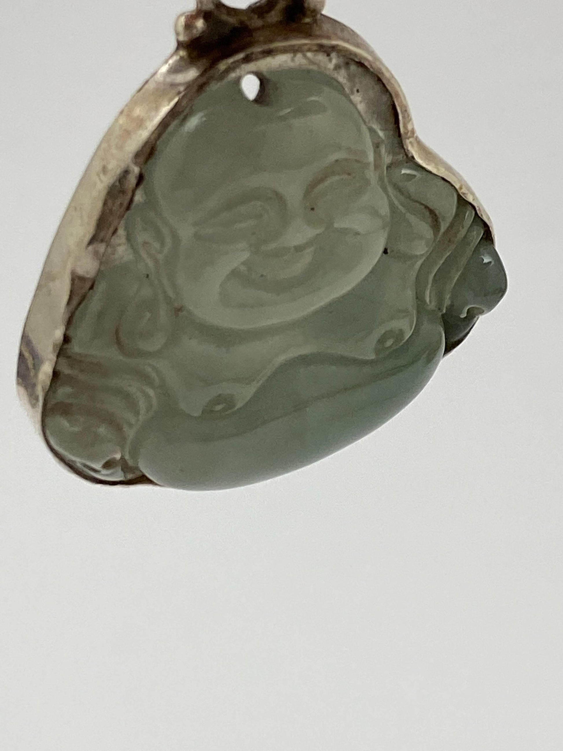 Jade Happy Buddha Pendant: Sterling Silver Amulet, Handcrafted Nepalese