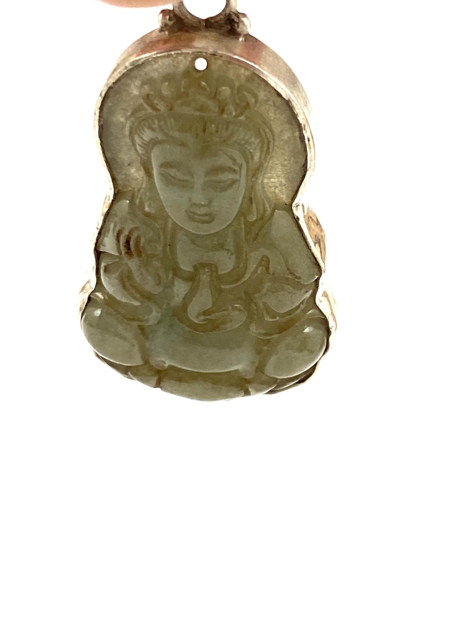 Handcrafted Jade KwanYin Pendant: Sterling Silver Boddhisatva