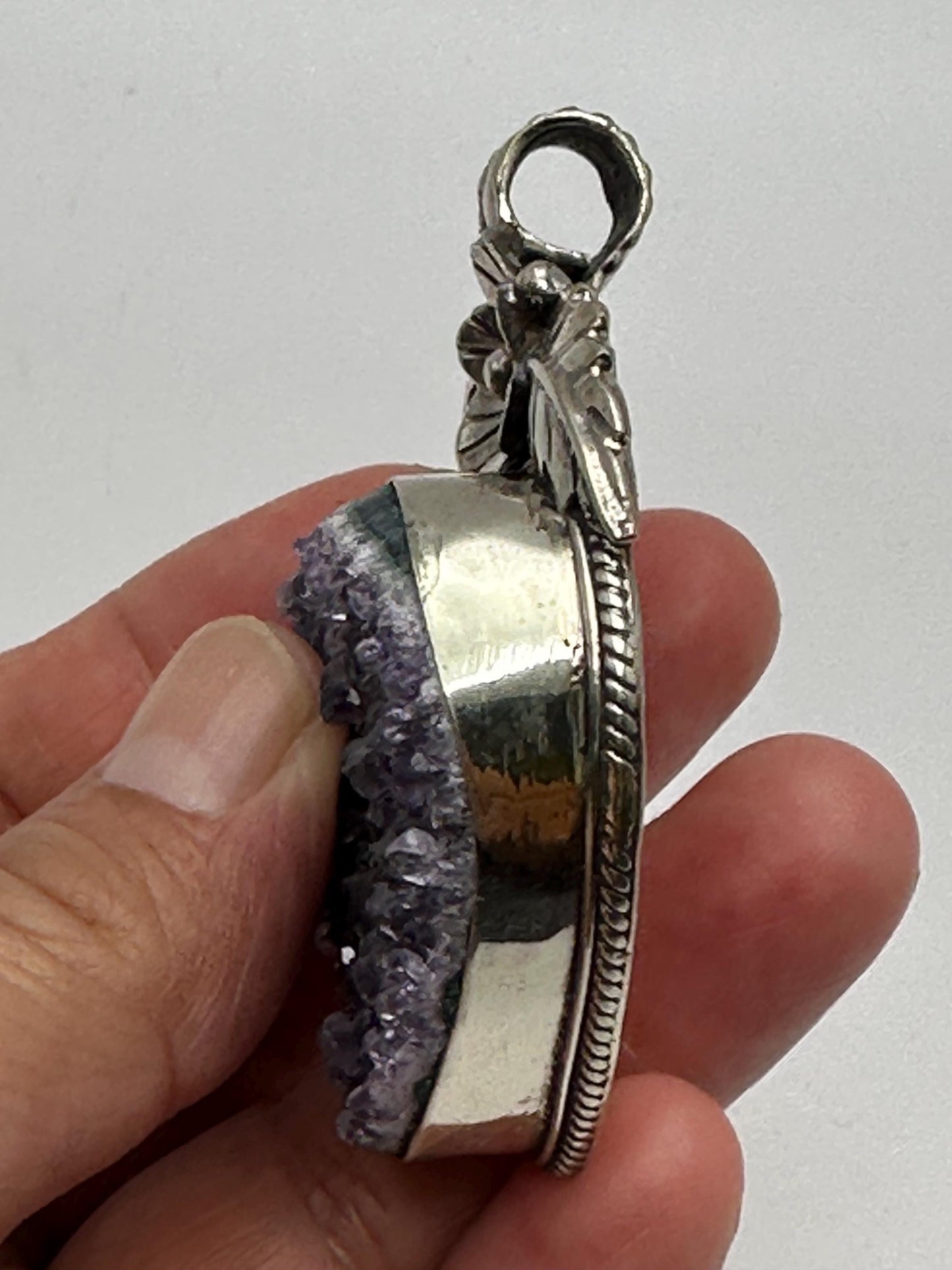 Amethyst Druzy Heart Pendant: Handcrafted Tibetan Silver Floral Design