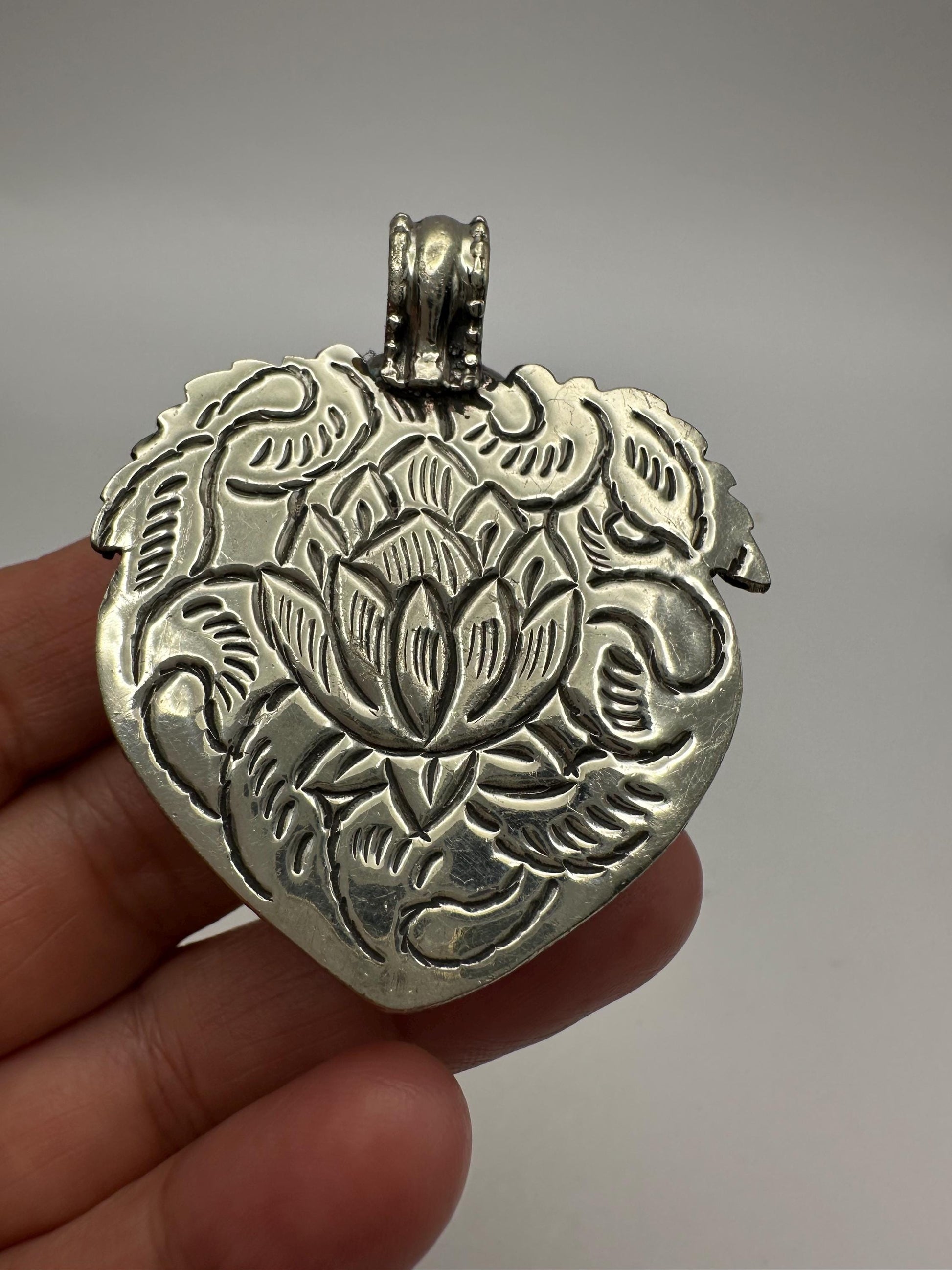 Amethyst Druzy Heart Pendant: Handcrafted Tibetan Silver Floral Design