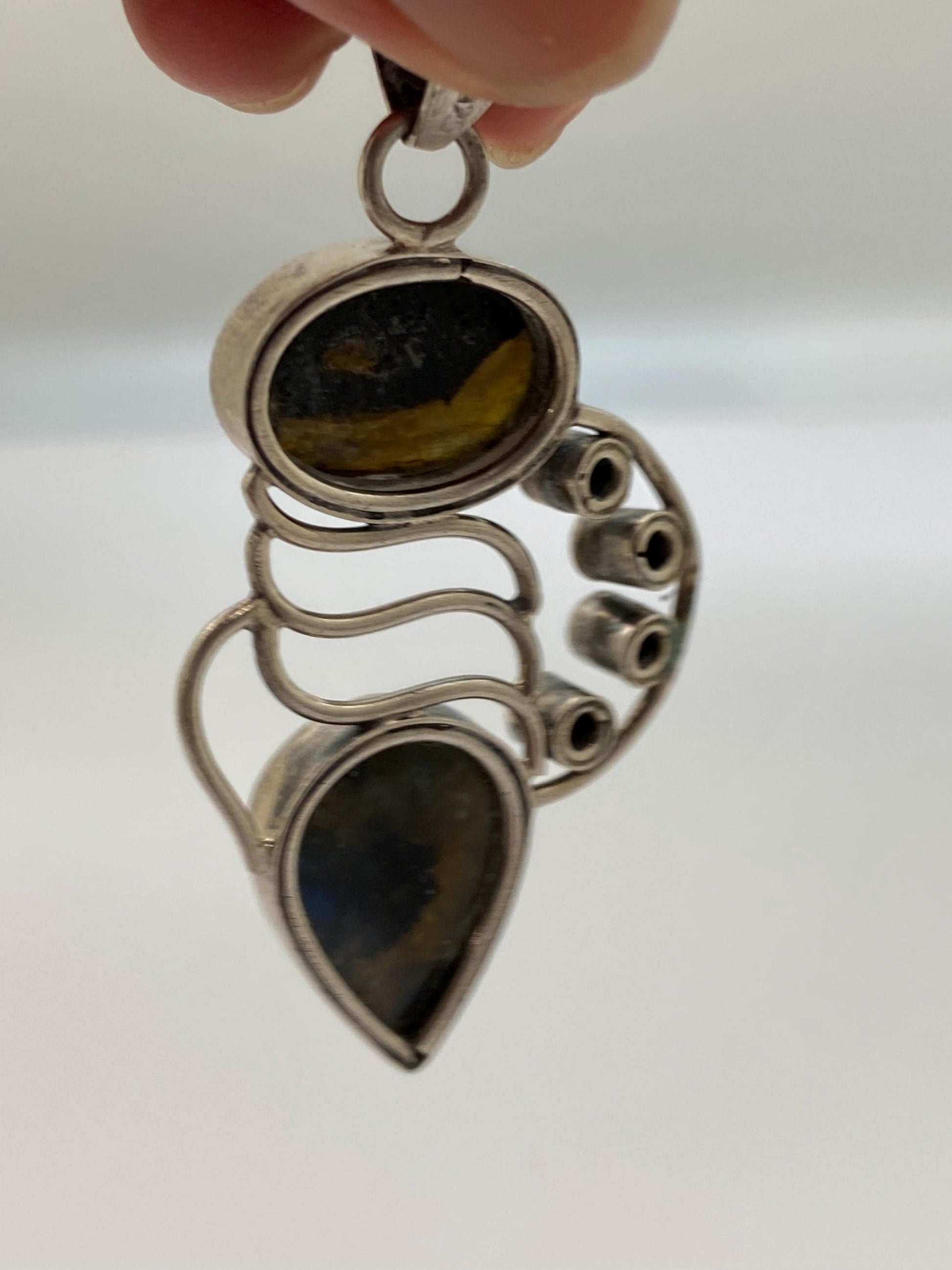 labradorite pendant, large pendant, handcrafted,multiple stones, sterling silver, Nepalese