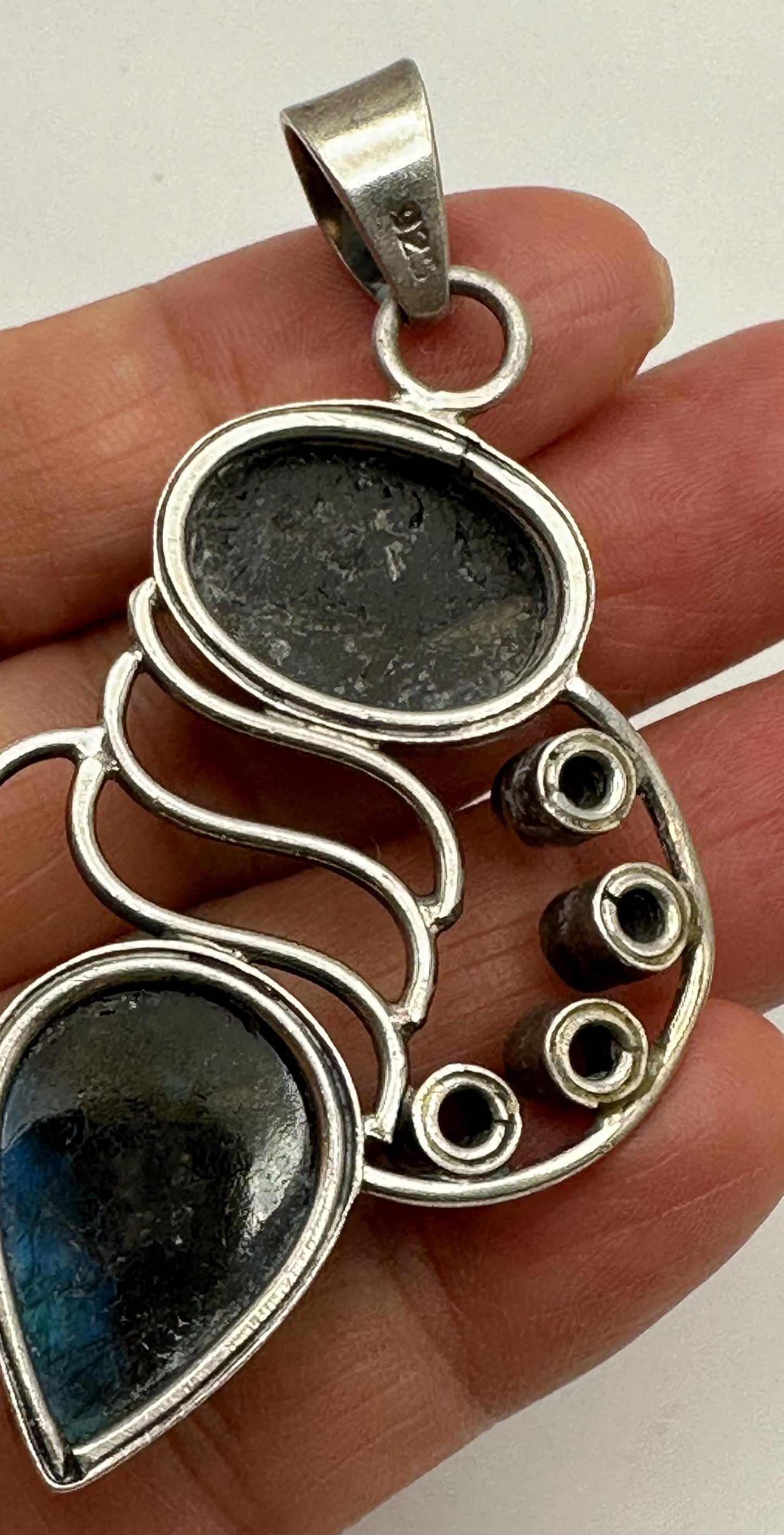 labradorite pendant, large pendant, handcrafted,multiple stones, sterling silver, Nepalese
