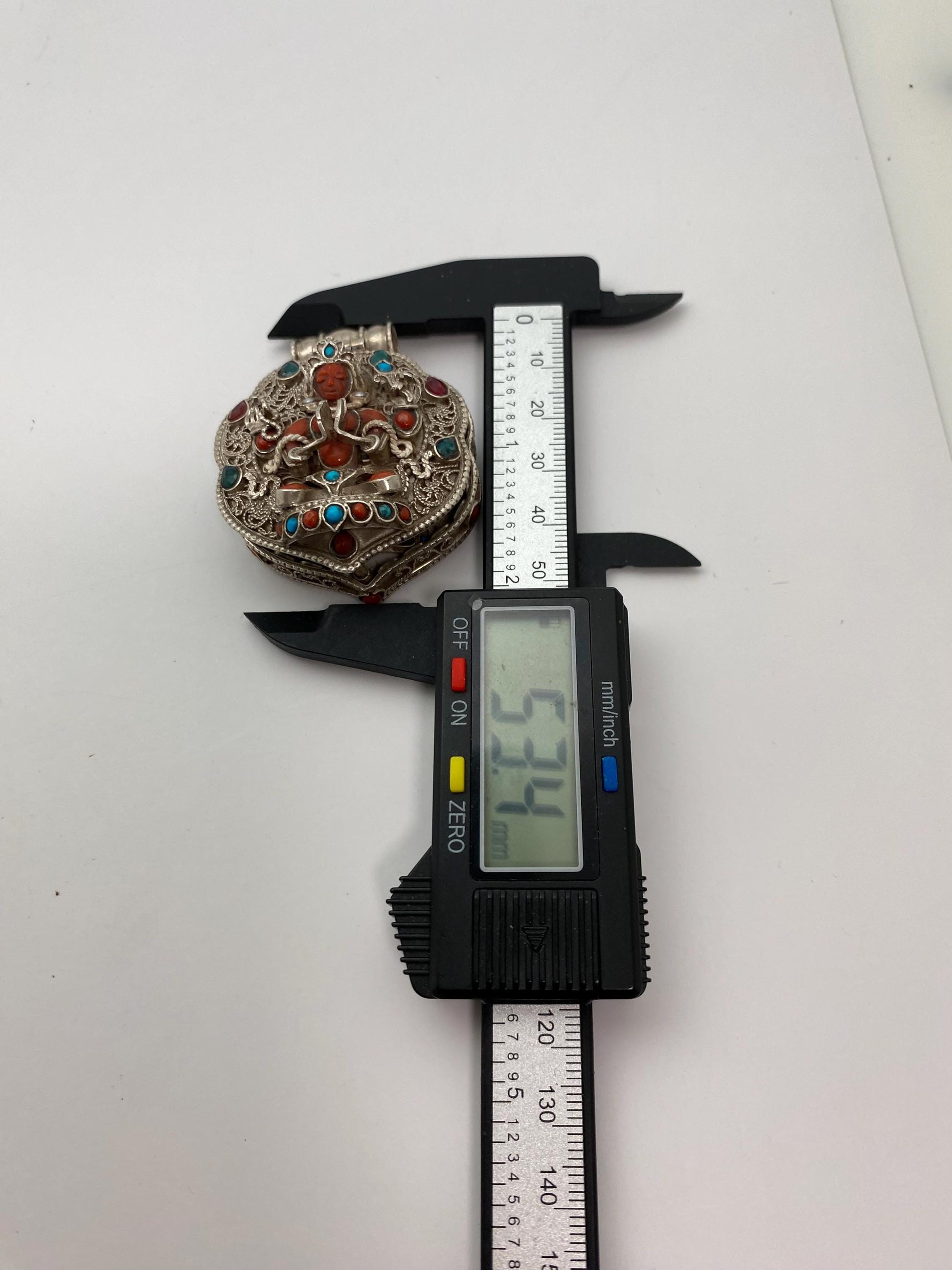 Handcrafted Sterling Silver Amitayush Buddha Pendant: Coral, Turquoise, Ruby, Emerald