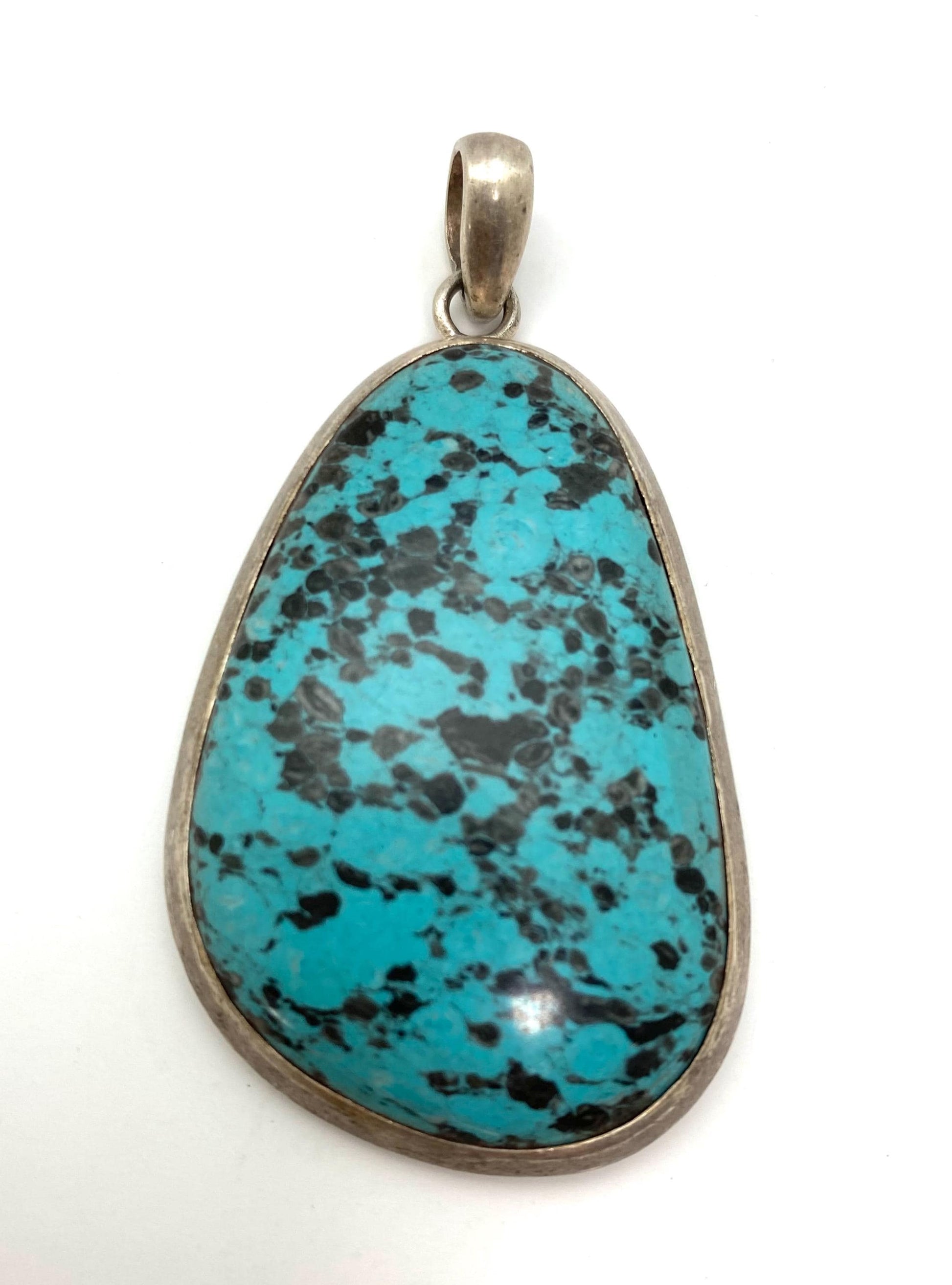 Turquoise pendant, sterling silver, handcrafted ,Nepalese