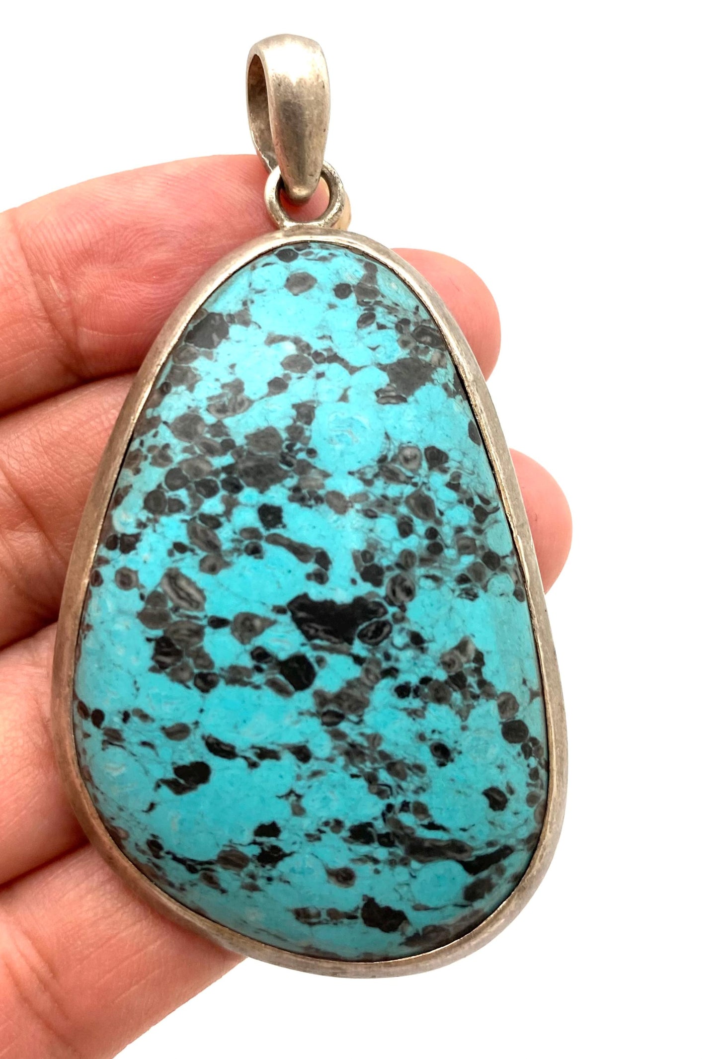Turquoise pendant, sterling silver, handcrafted ,Nepalese