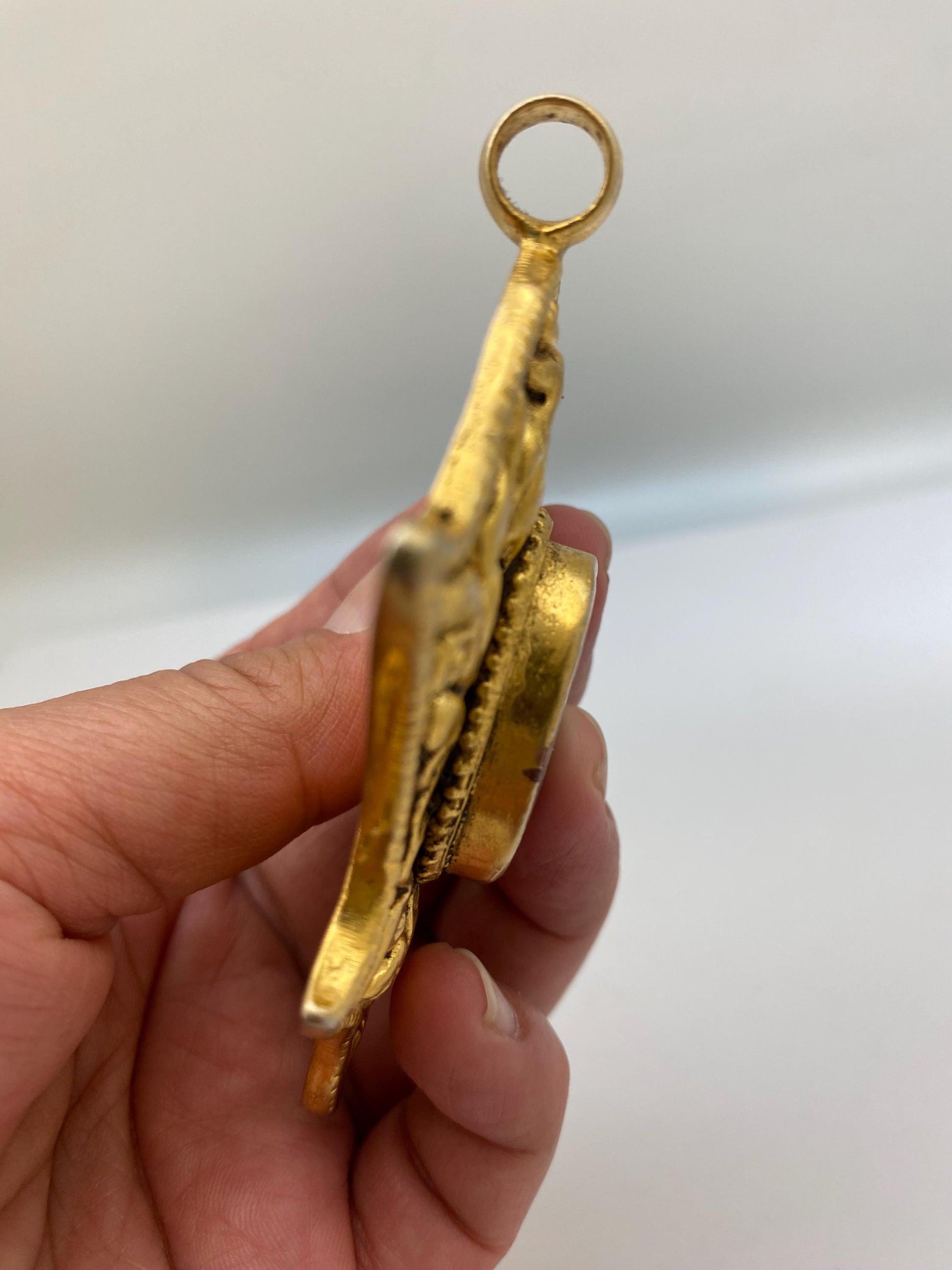 Large pendant, turquoise, handcrafted, Tibetan silver, ethnic style, animal lover, bird, baby deer,gold plated,Nepalese.