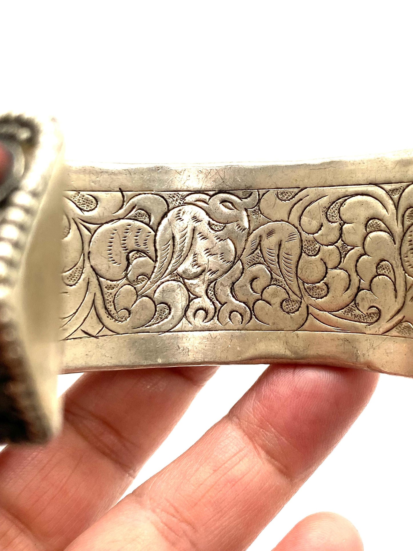 cuff bracelet, bangle, handcrafted, coral,turquoise ethnic design, animal lover, Tibetan silver, Himalayan, Nepalese