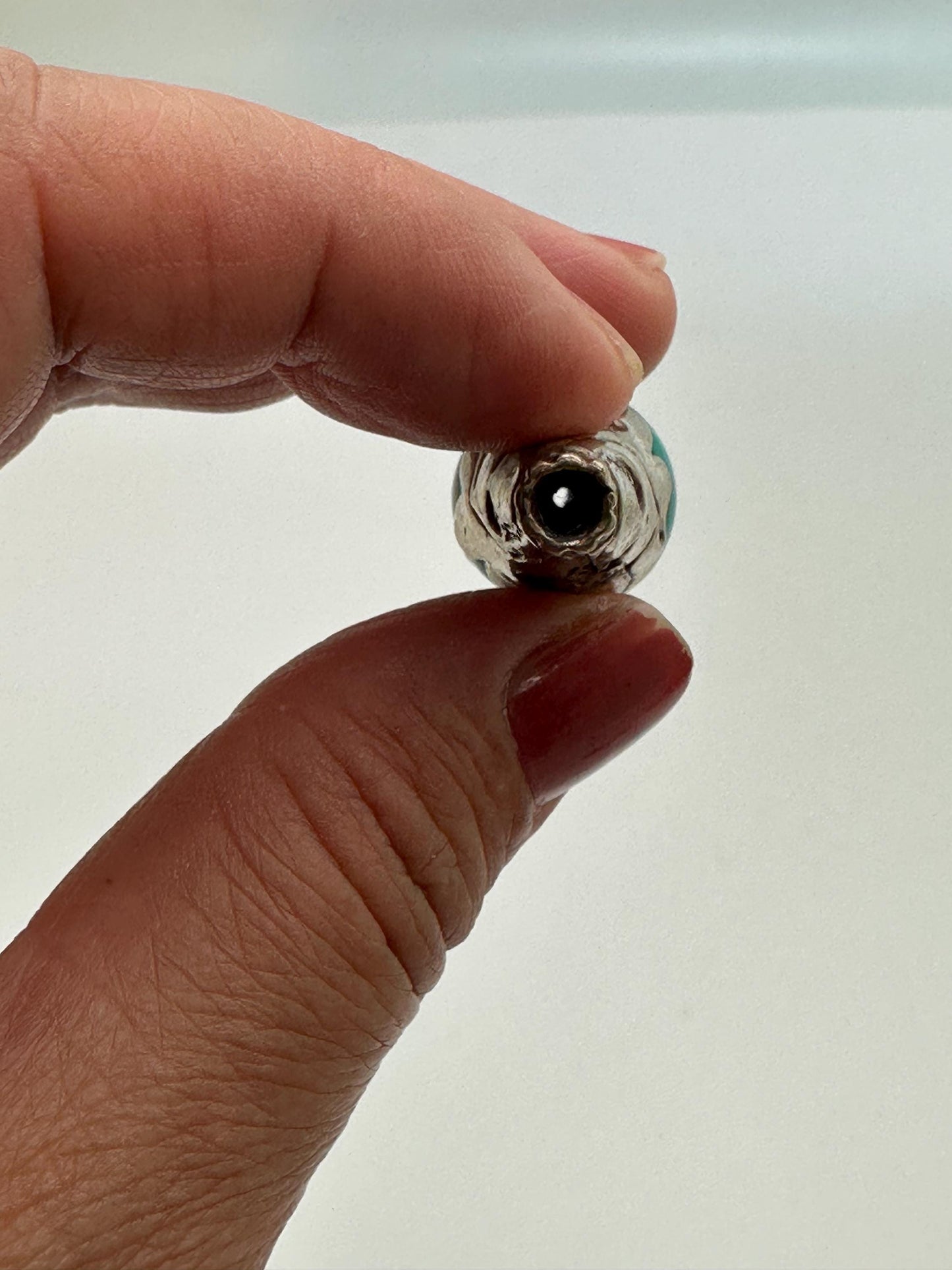 Turquoise bead, capped bead, handcrafted, Tube shape, Tibetan silver, ethnic ,Nepalese