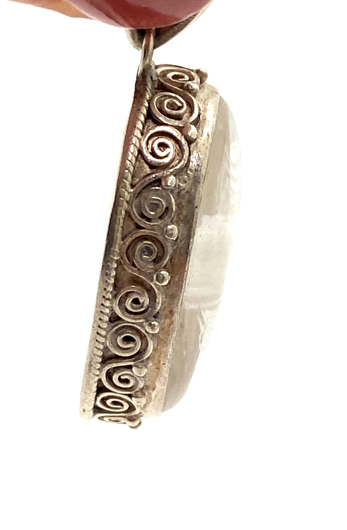 Shree yantra, shri yantra, quartz crystal carved, healing stone, amulet,spiritual, sterling silver, handcrafted, Nepalese