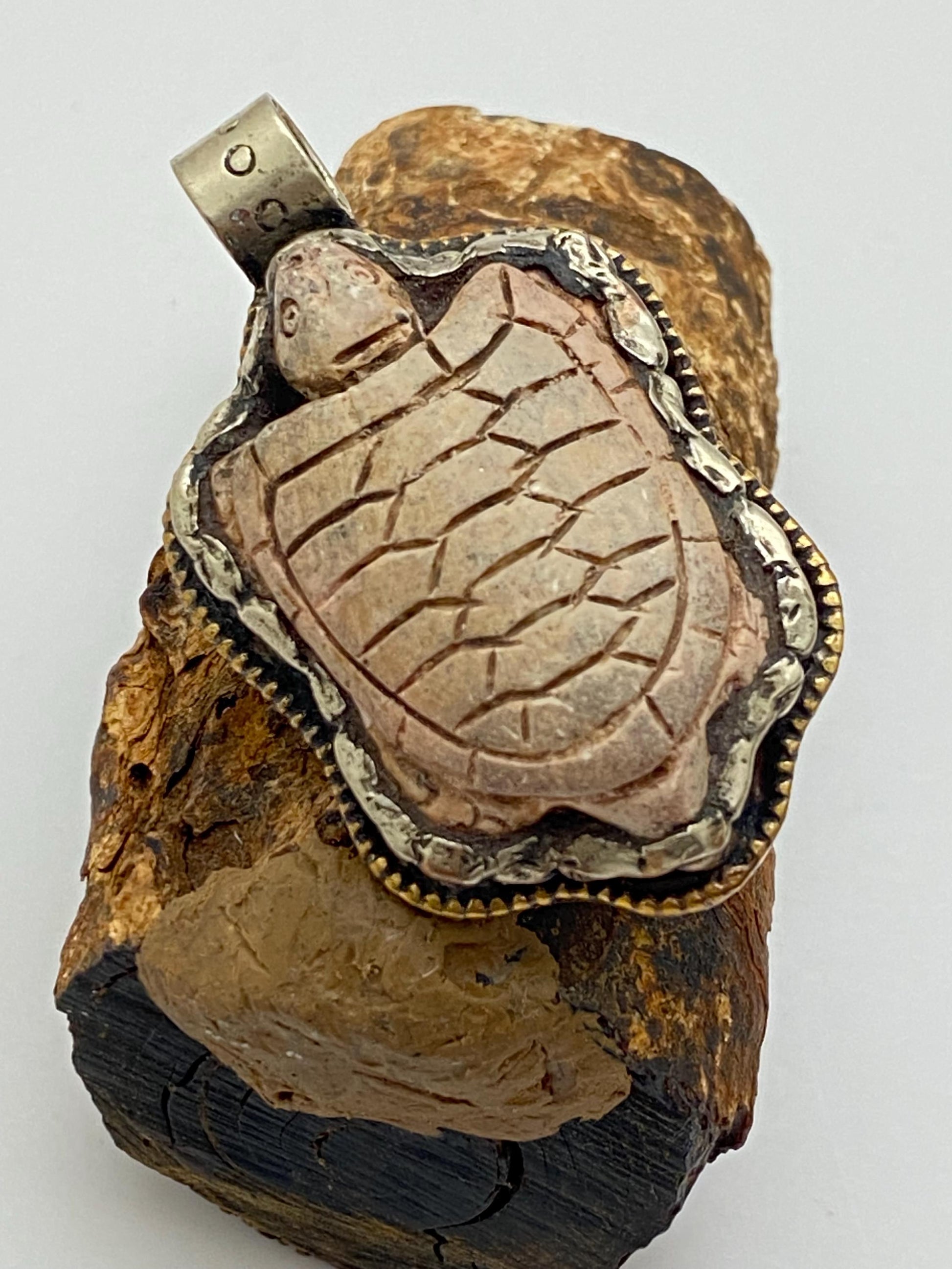 turtle pendant, handmade, bone carved, Tibetan silver, ethnic design,animal lover