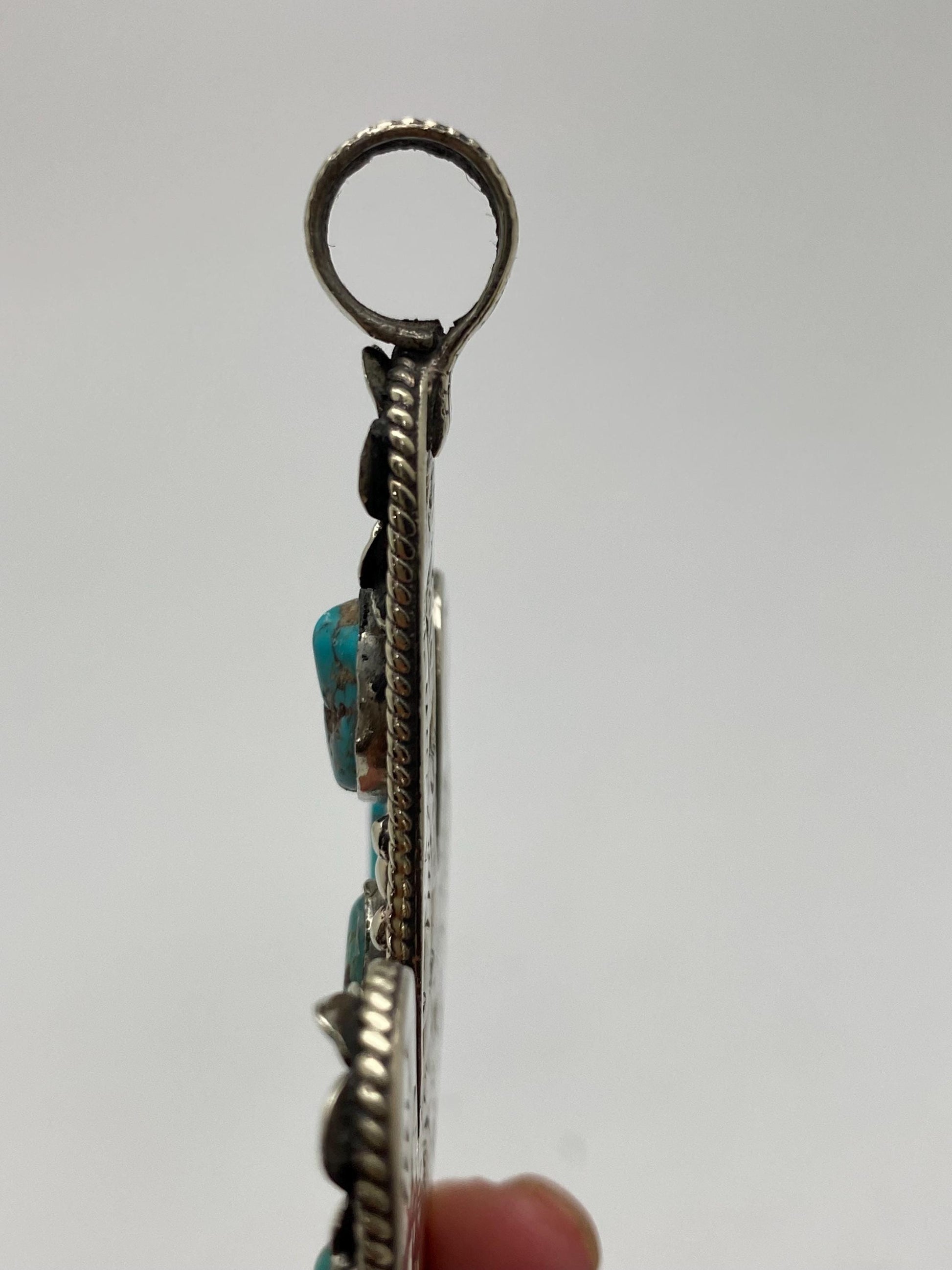 cactus pendant,handcrafted,Tibetan silver,turquoise,floral pendant,Nepalese