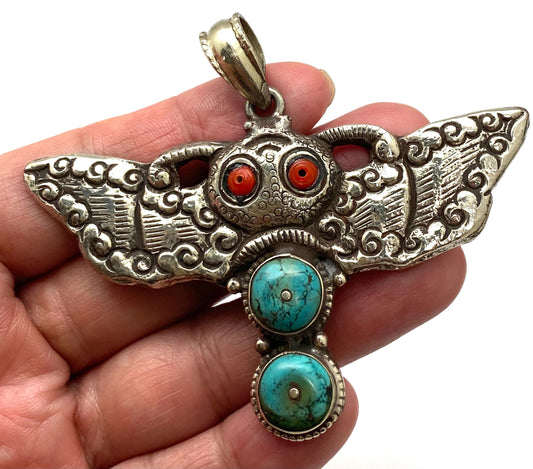 Bug pendant,Hand crafted,Tibetan silver,coral,turquoise,