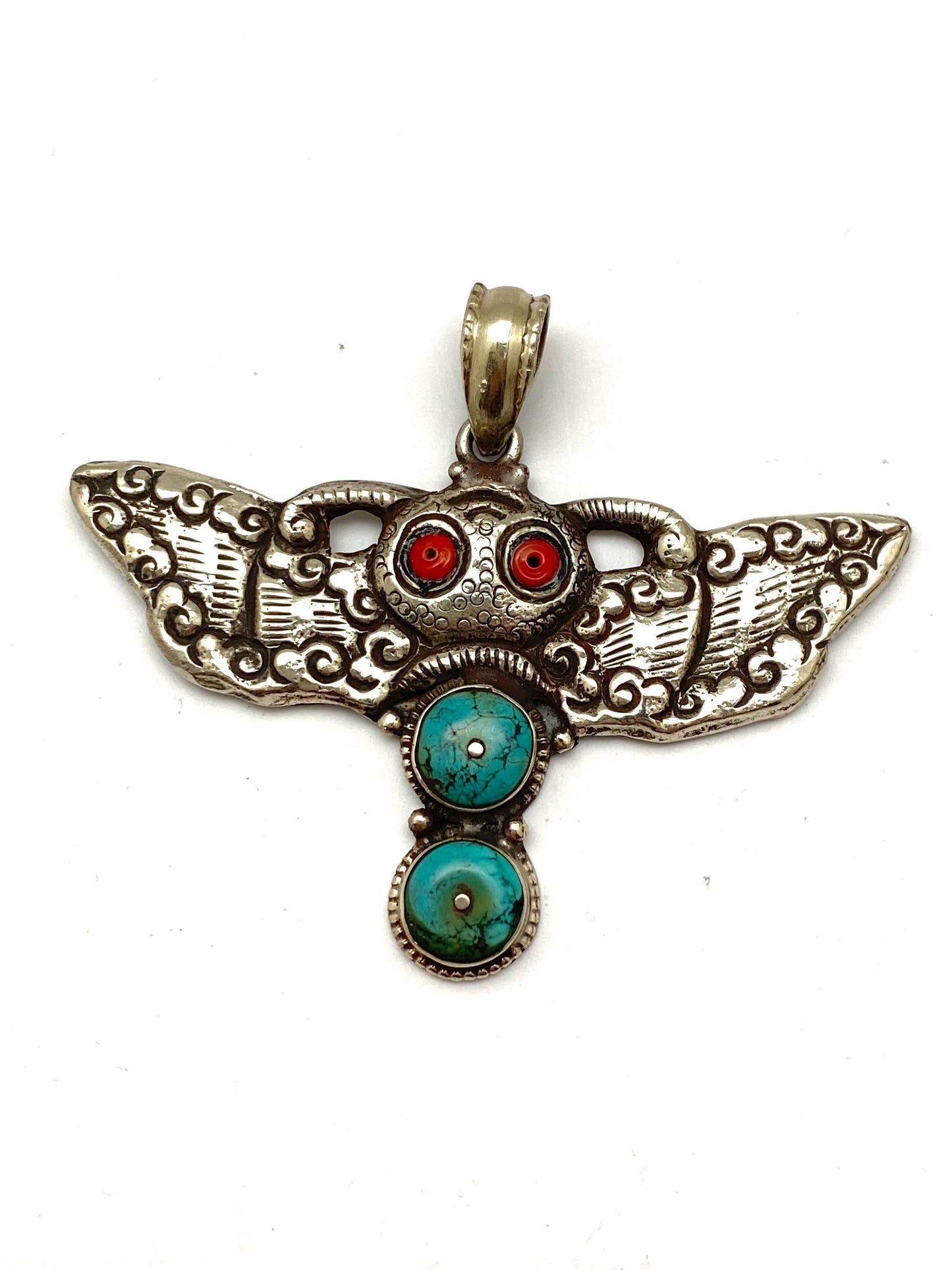 Bug pendant,Hand crafted,Tibetan silver,coral,turquoise,