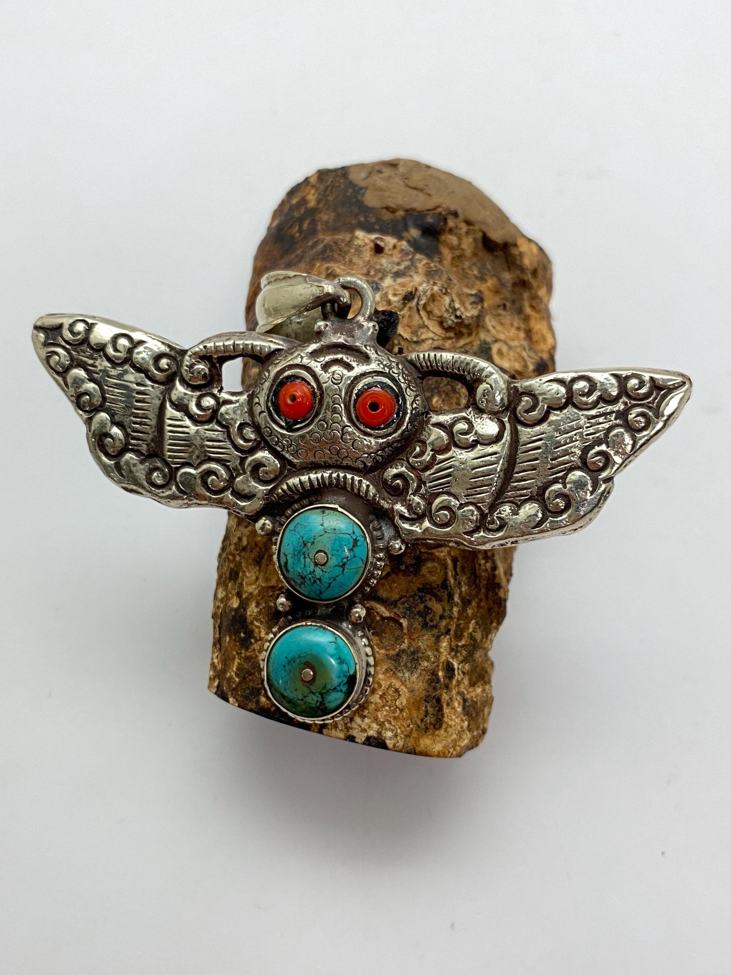 Bug pendant,Hand crafted,Tibetan silver,coral,turquoise,