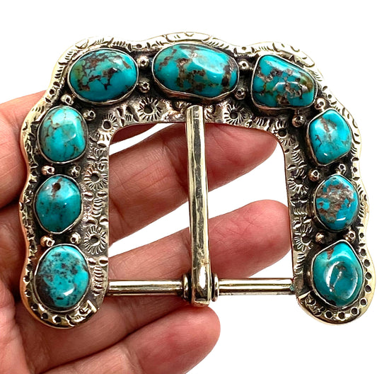 Belt buckle, handcrafted, Tibetan silver,Turquoise, ethnic design,Nepalese