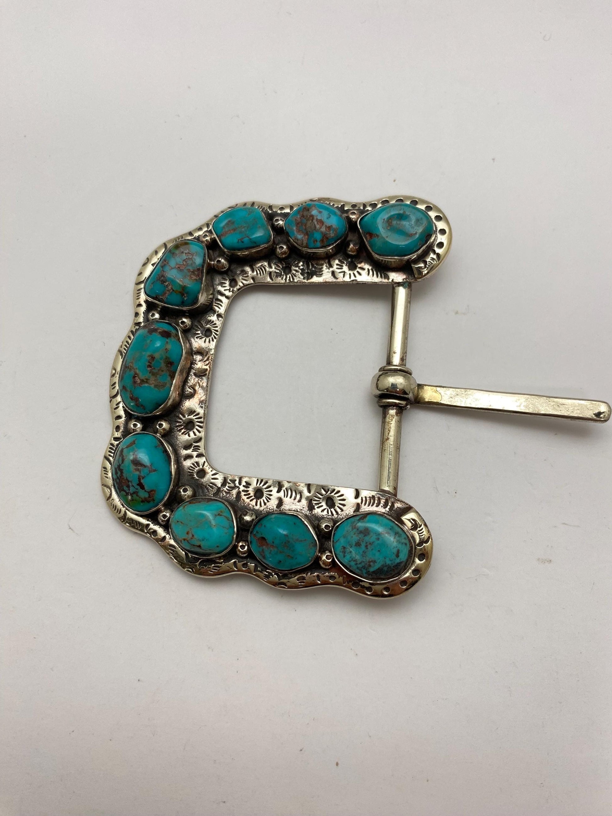 Belt buckle, handcrafted, Tibetan silver,Turquoise, ethnic design,Nepalese