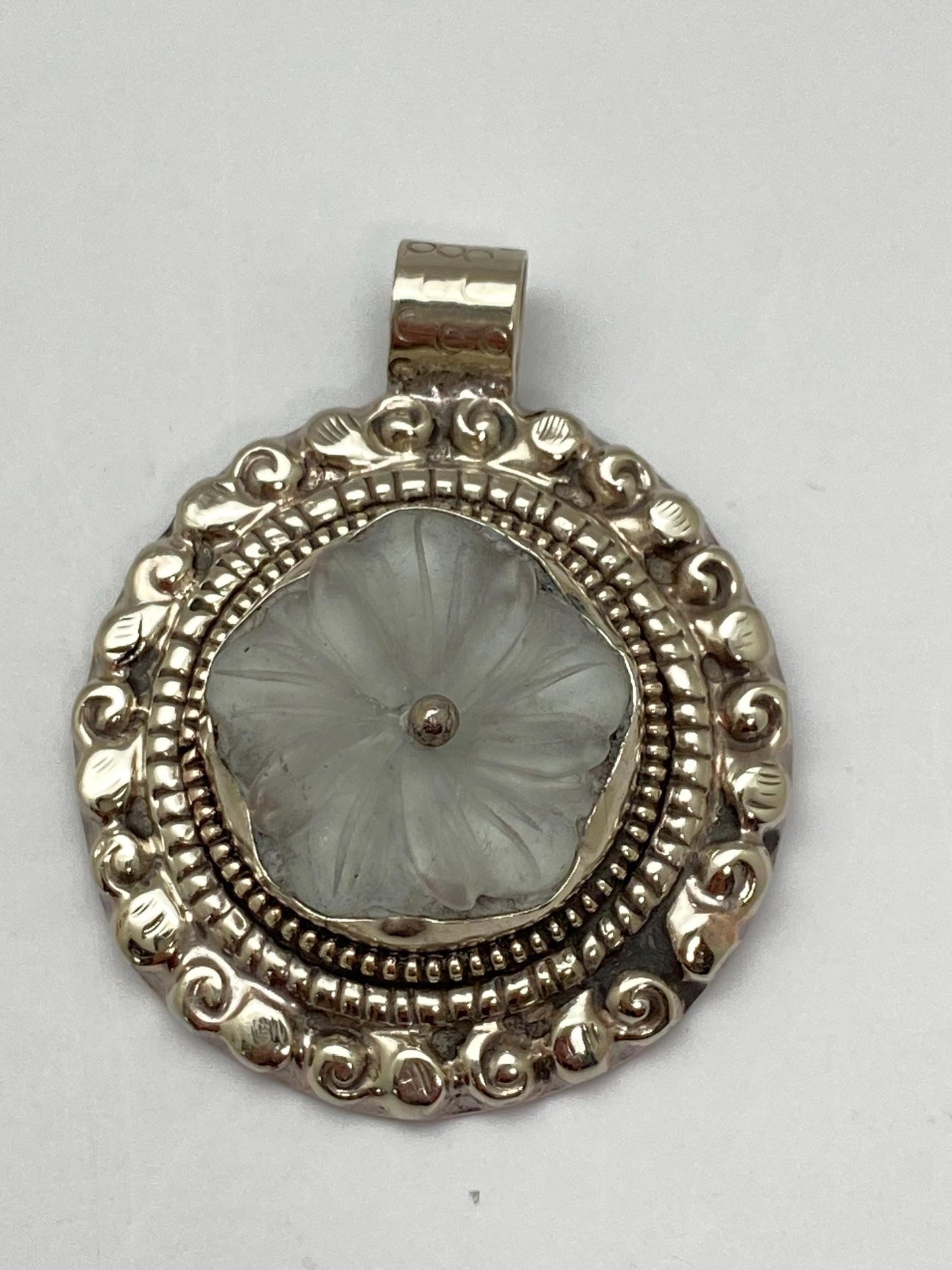 Flower pendant, mother of pearl, handcrafted, Tibetan silver,ethnic style ,Nepalese,51mmX63mm