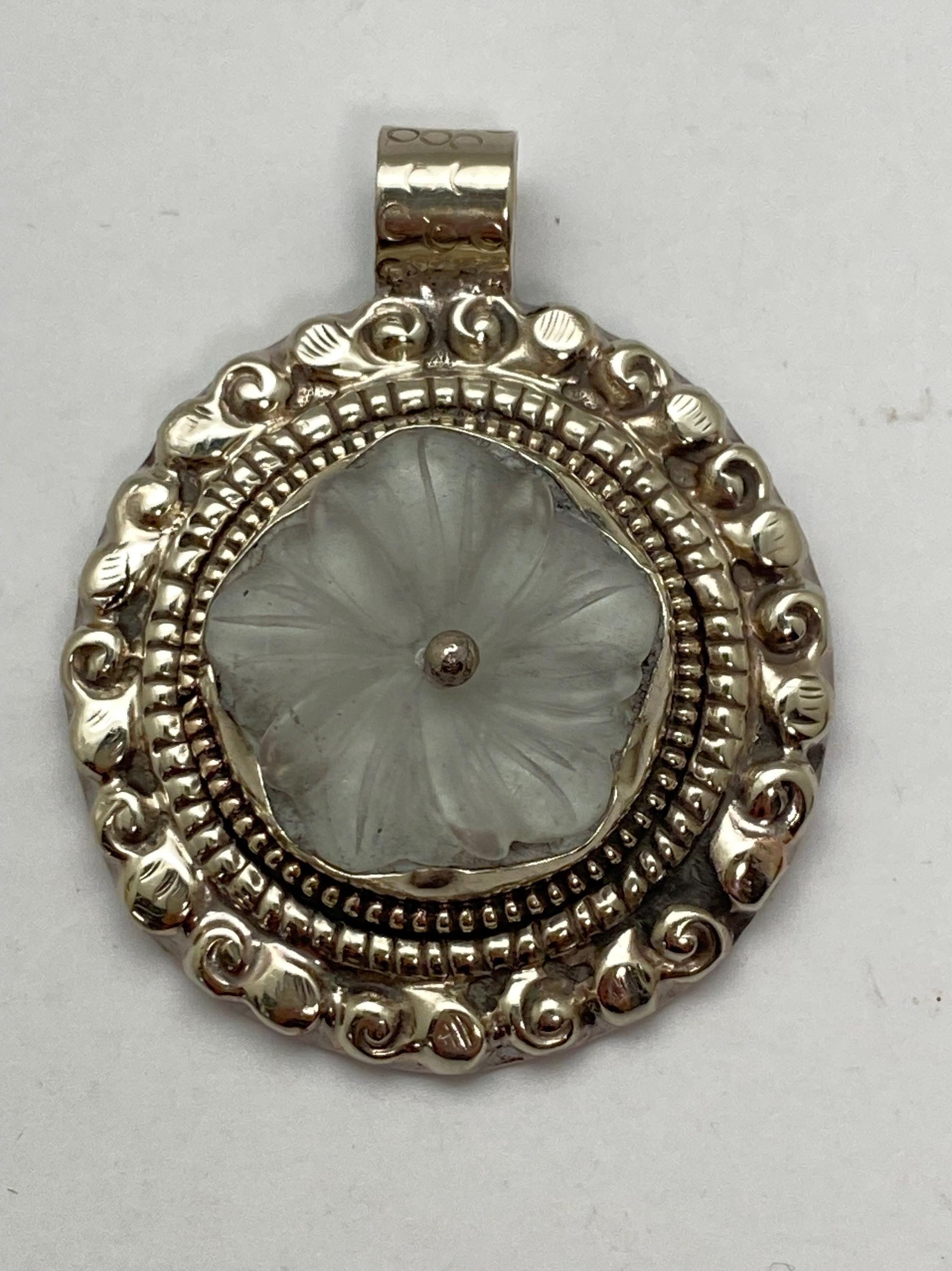 Flower pendant, mother of pearl, handcrafted, Tibetan silver,ethnic style ,Nepalese,51mmX63mm