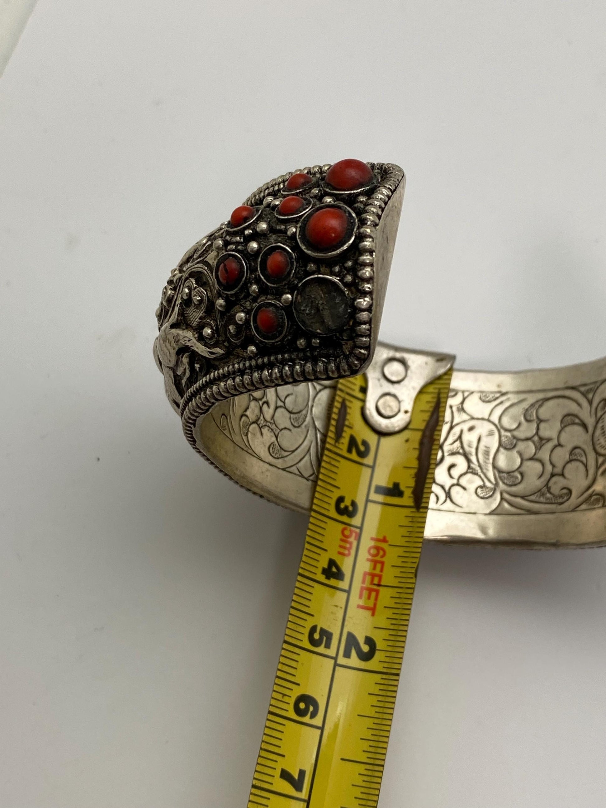 cuff bracelet, bangle, handcrafted, coral,turquoise ethnic design, animal lover, Tibetan silver, Himalayan, Nepalese