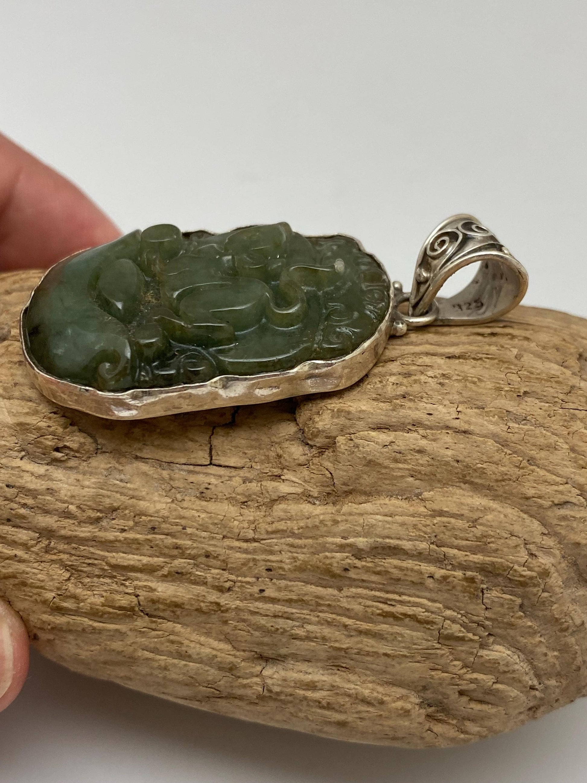 Carved Jade Rat Pendant: Sterling Silver Chinese Zodiac Charm