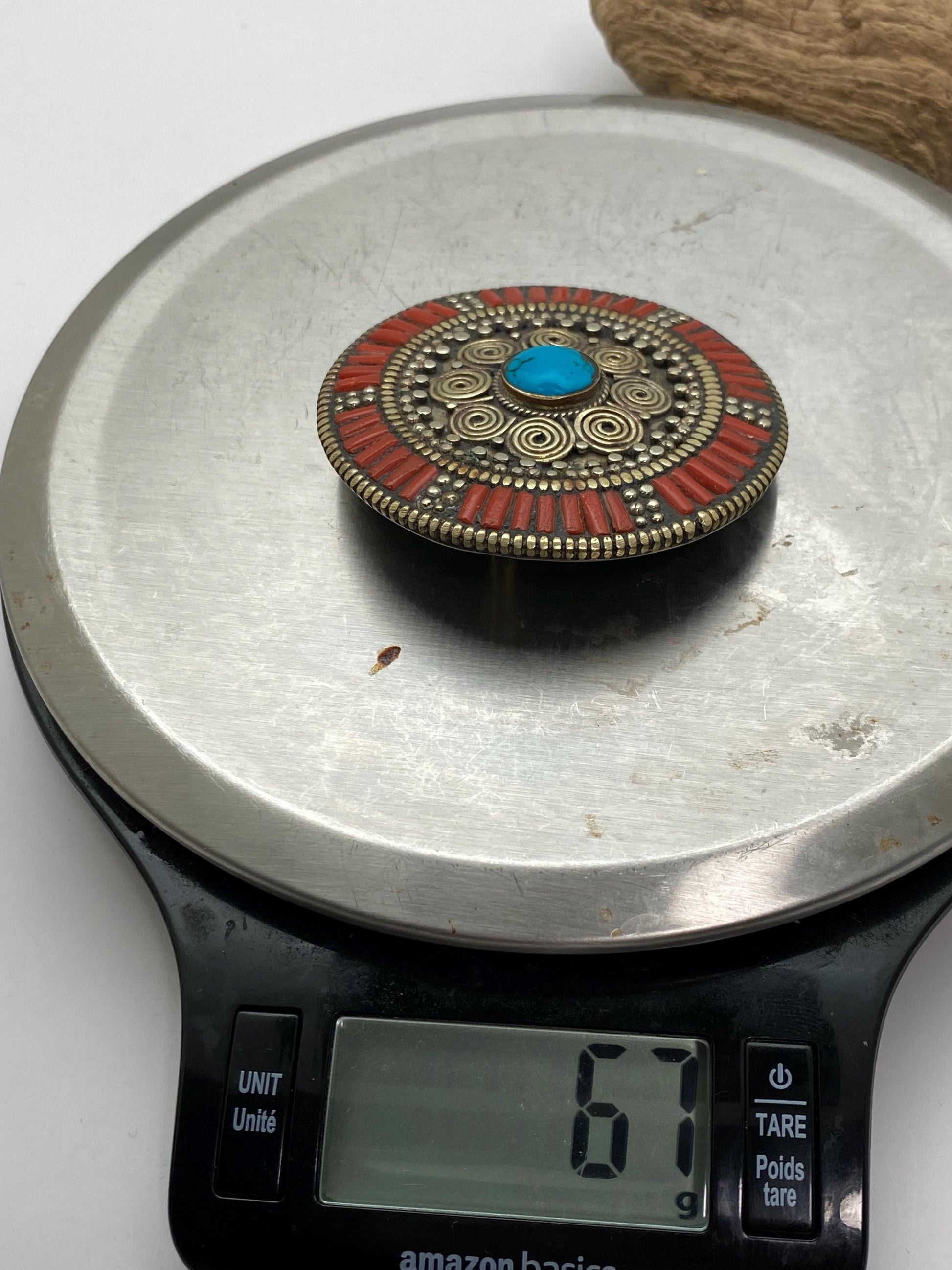 Belt buckle, handcrafted, Tibetan silver, coral, ethnic style, turquoise, Nepalese,