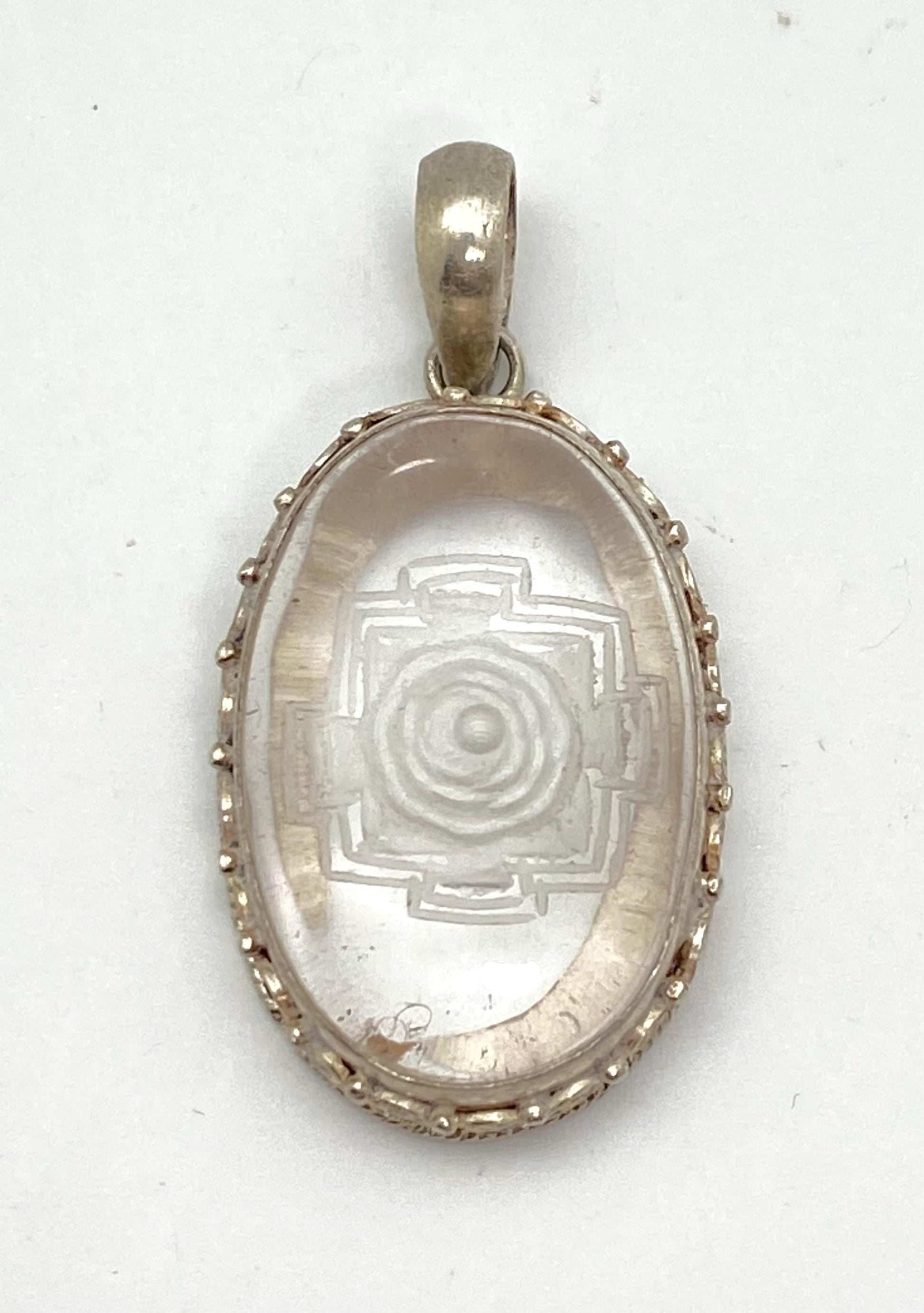 Shree yantra, shri yantra, quartz crystal carved, healing stone, amulet,spiritual, sterling silver, handcrafted, Nepalese