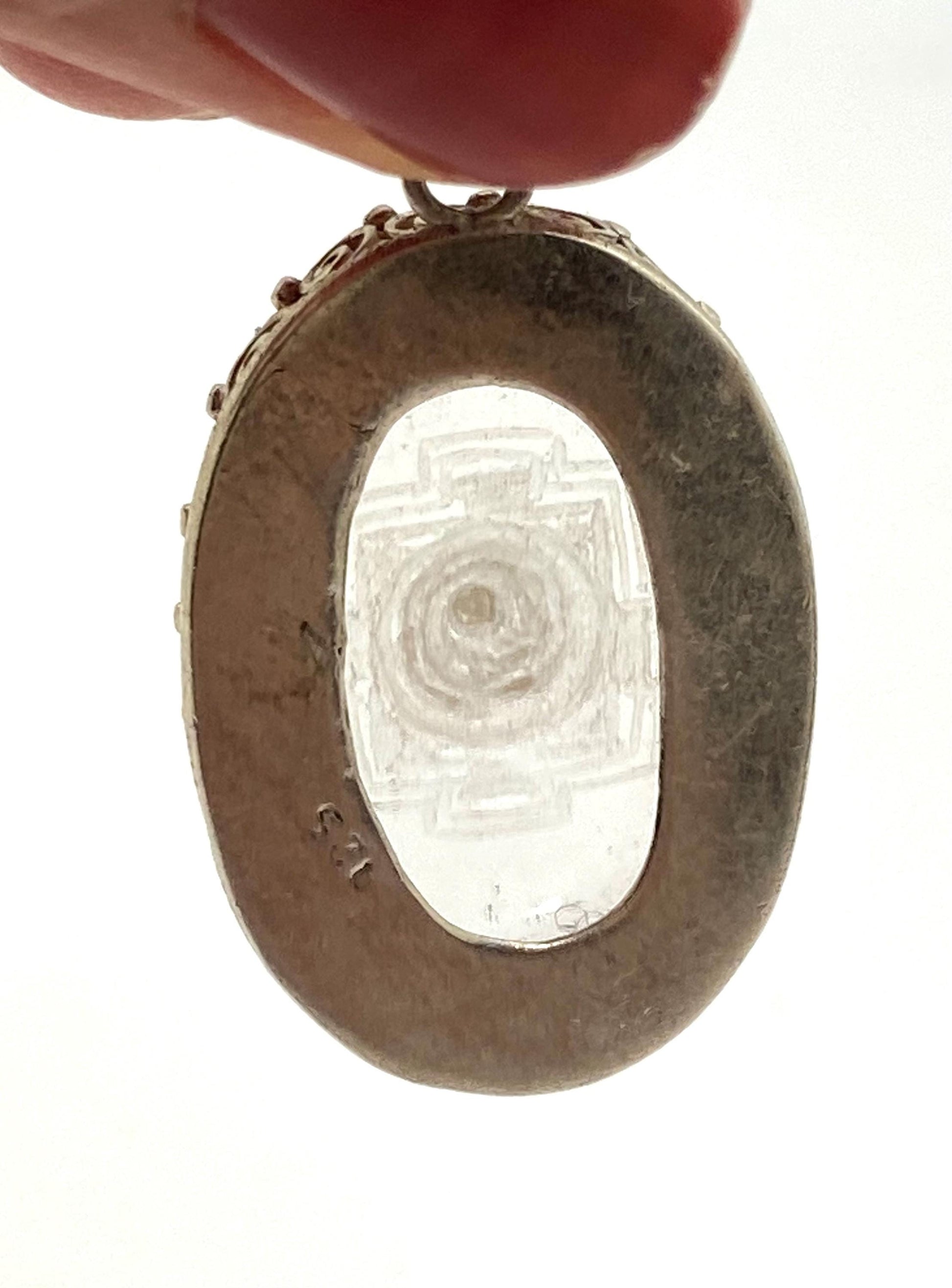 Shree yantra, shri yantra, quartz crystal carved, healing stone, amulet,spiritual, sterling silver, handcrafted, Nepalese