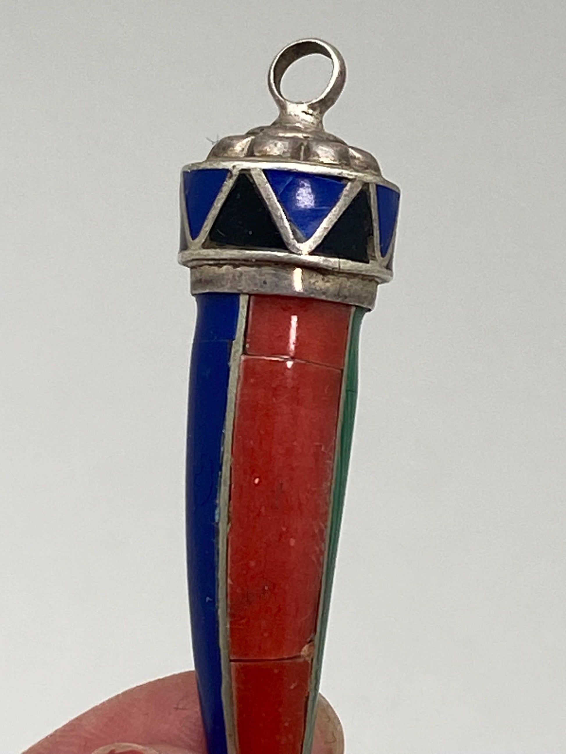 lapis, coral, turquoise, multiple stones inlaid with a sterling silver, charm, handcrafted,Nepalese