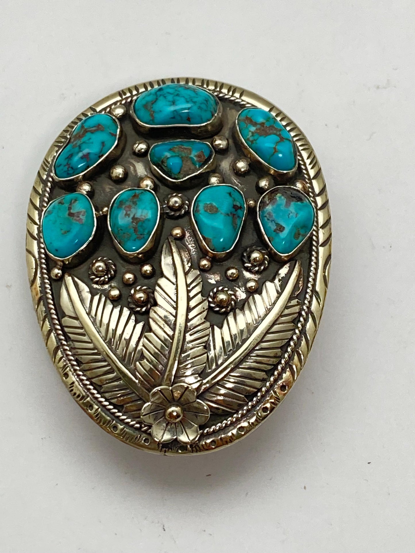Buckle, belt buckle, handcrafted, Tibetan silver, turquoise,floral,Nepalese
