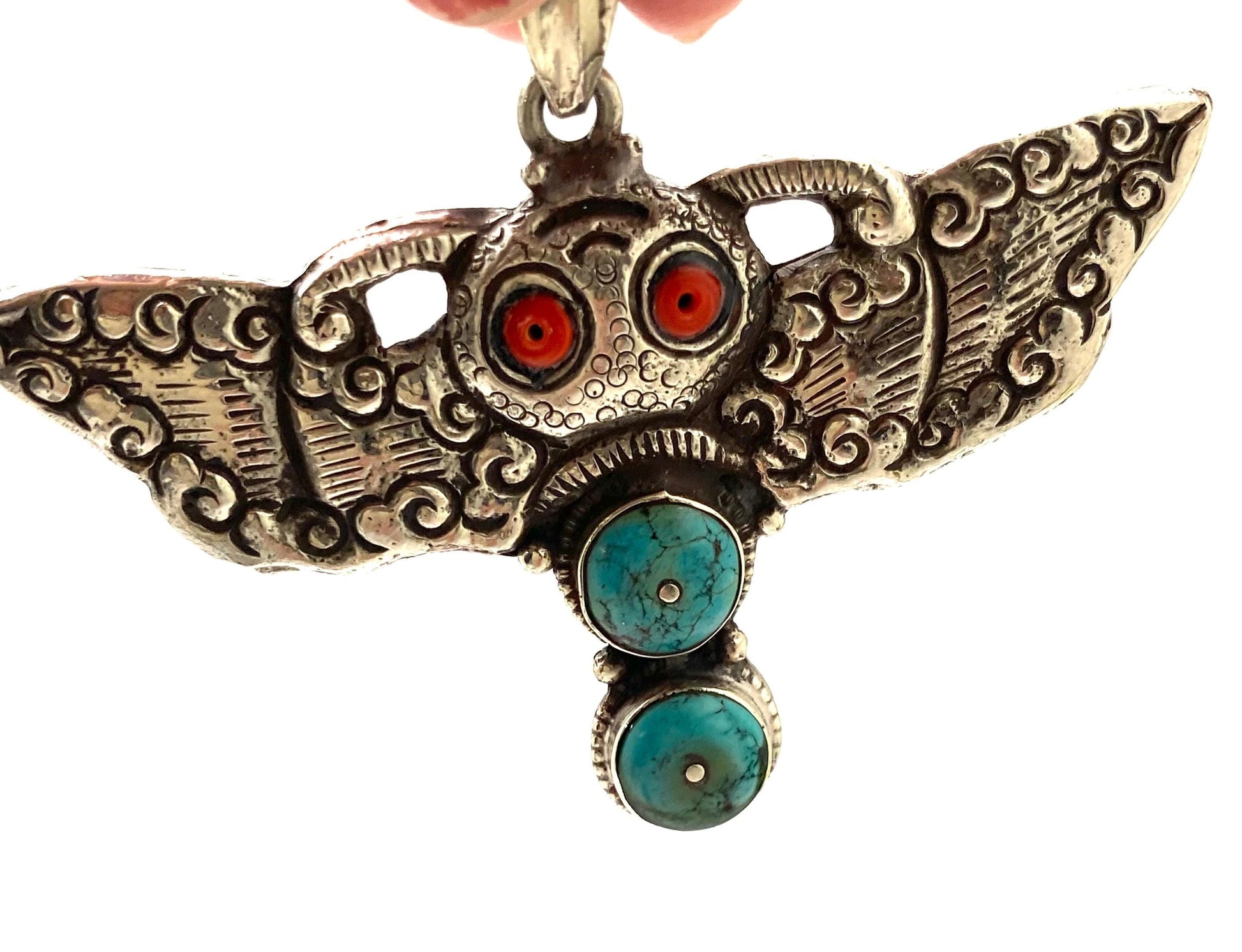 Bug pendant,Hand crafted,Tibetan silver,coral,turquoise,