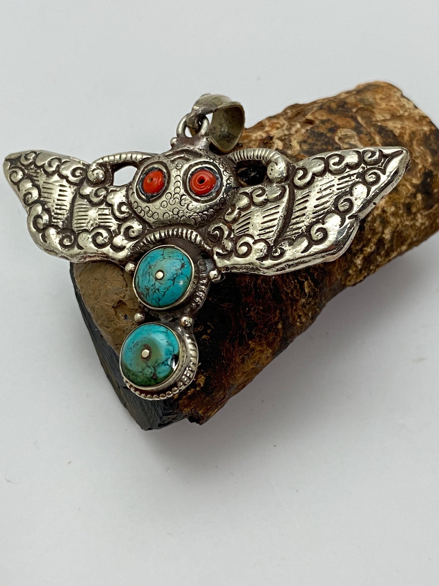 Bug pendant,Hand crafted,Tibetan silver,coral,turquoise,