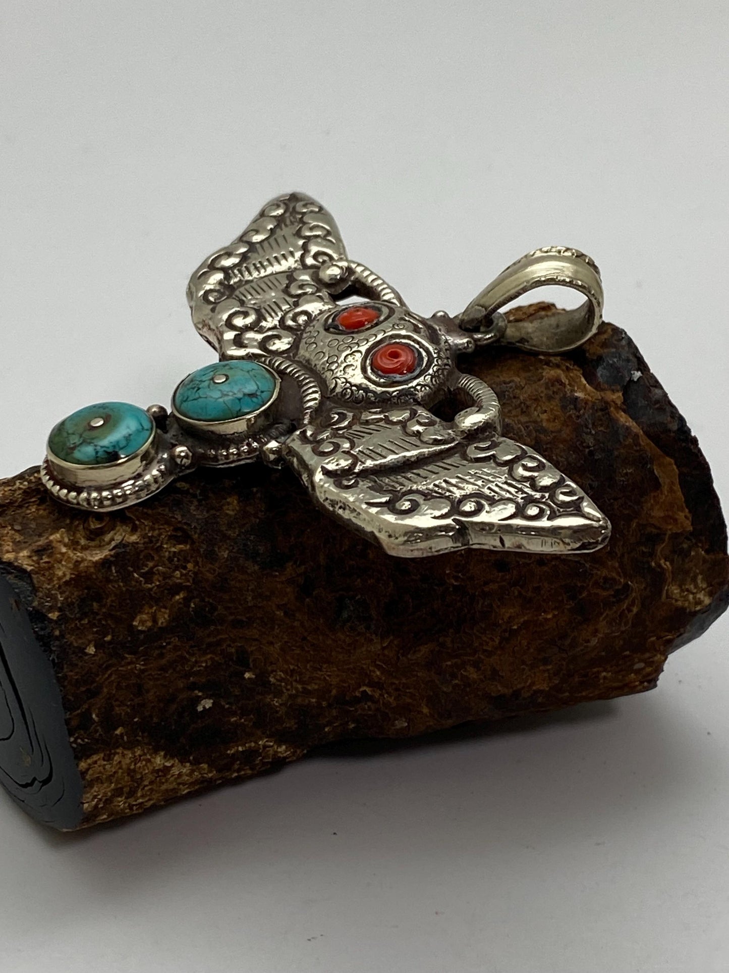 Bug pendant,Hand crafted,Tibetan silver,coral,turquoise,