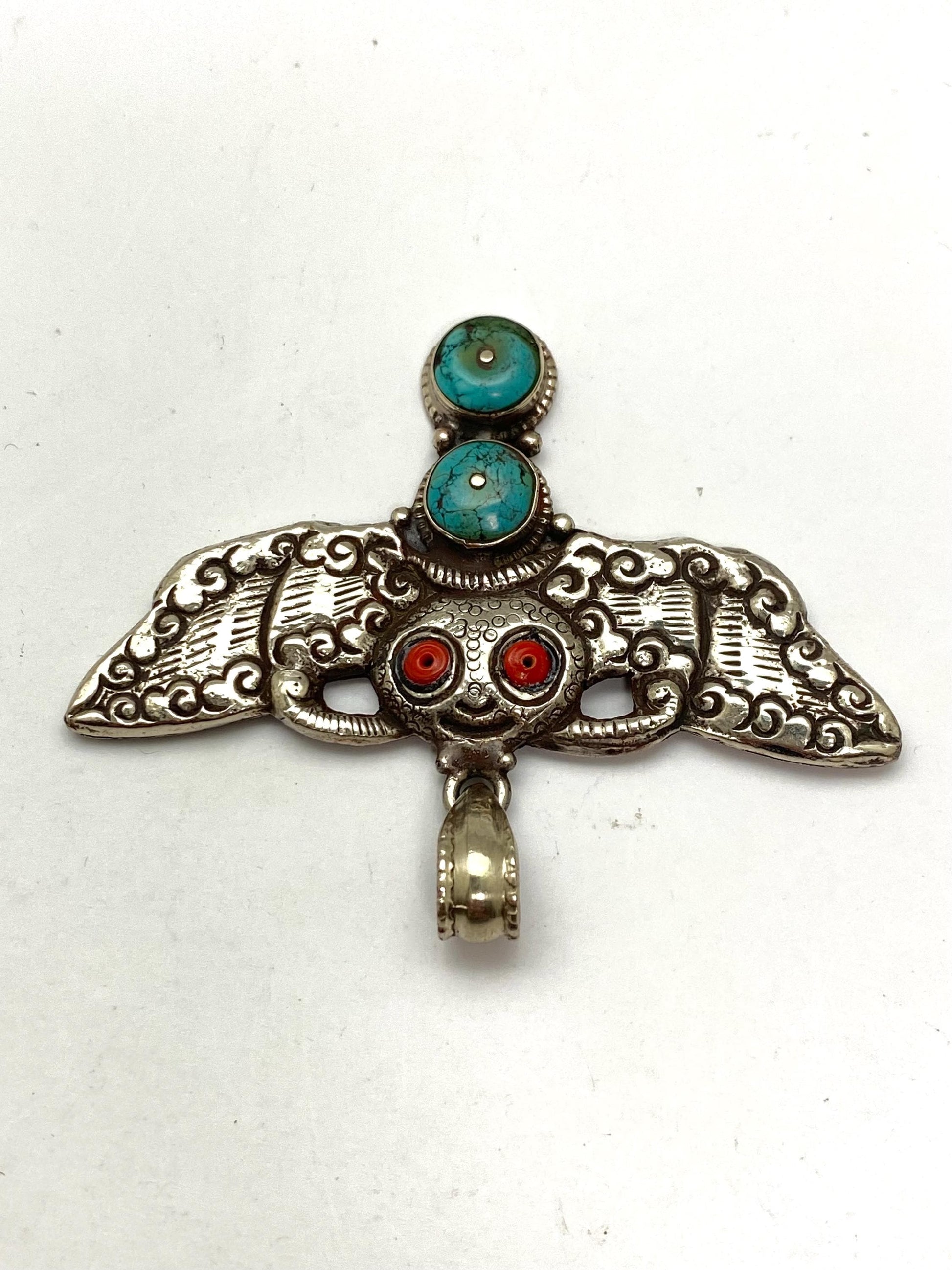 Bug pendant,Hand crafted,Tibetan silver,coral,turquoise,
