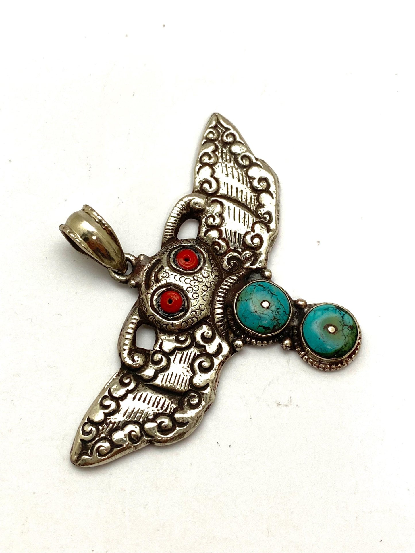 Bug pendant,Hand crafted,Tibetan silver,coral,turquoise,