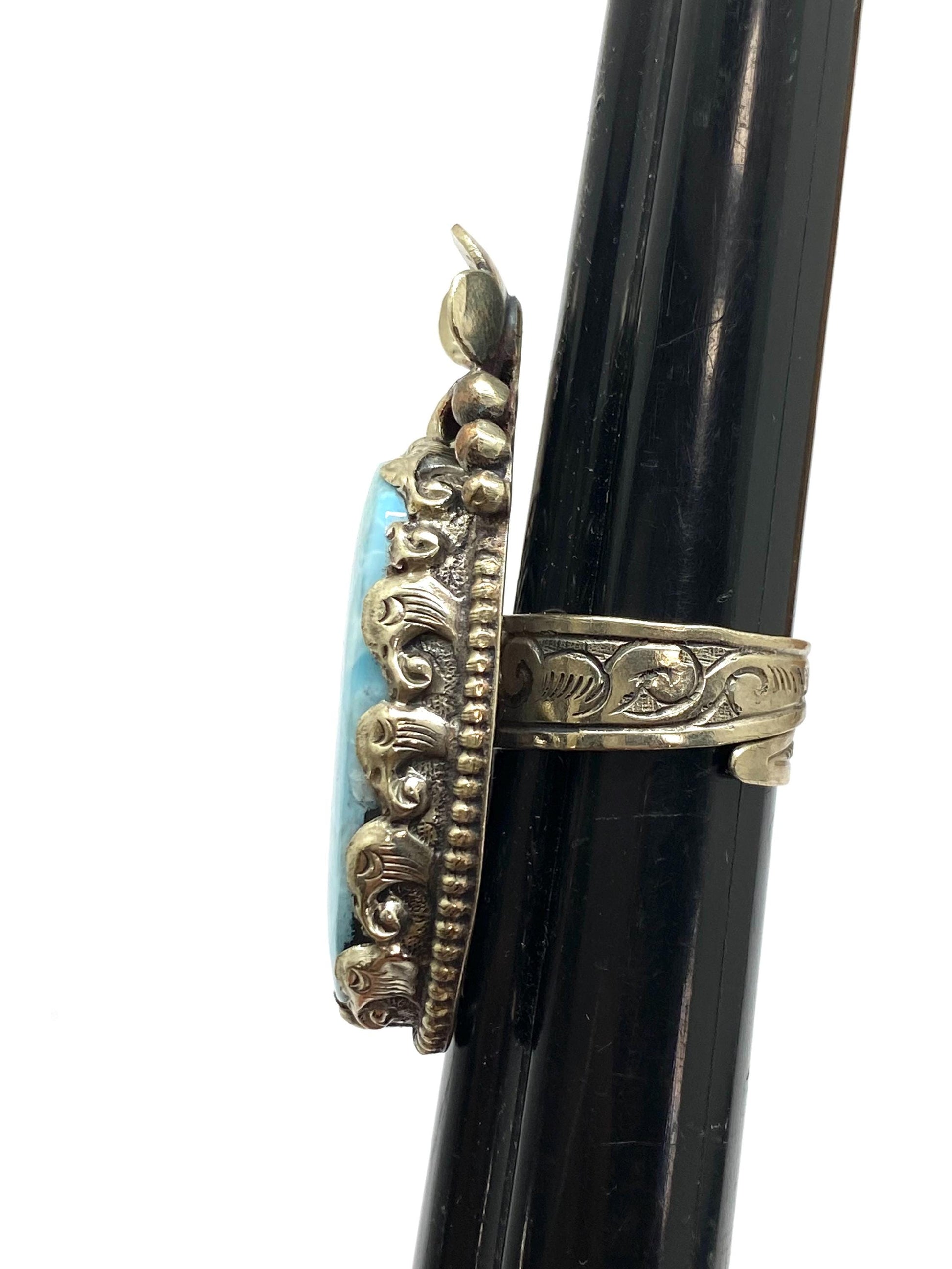 Larimar ring, handcrafted,tibetan silver, flower ring, adjustable,