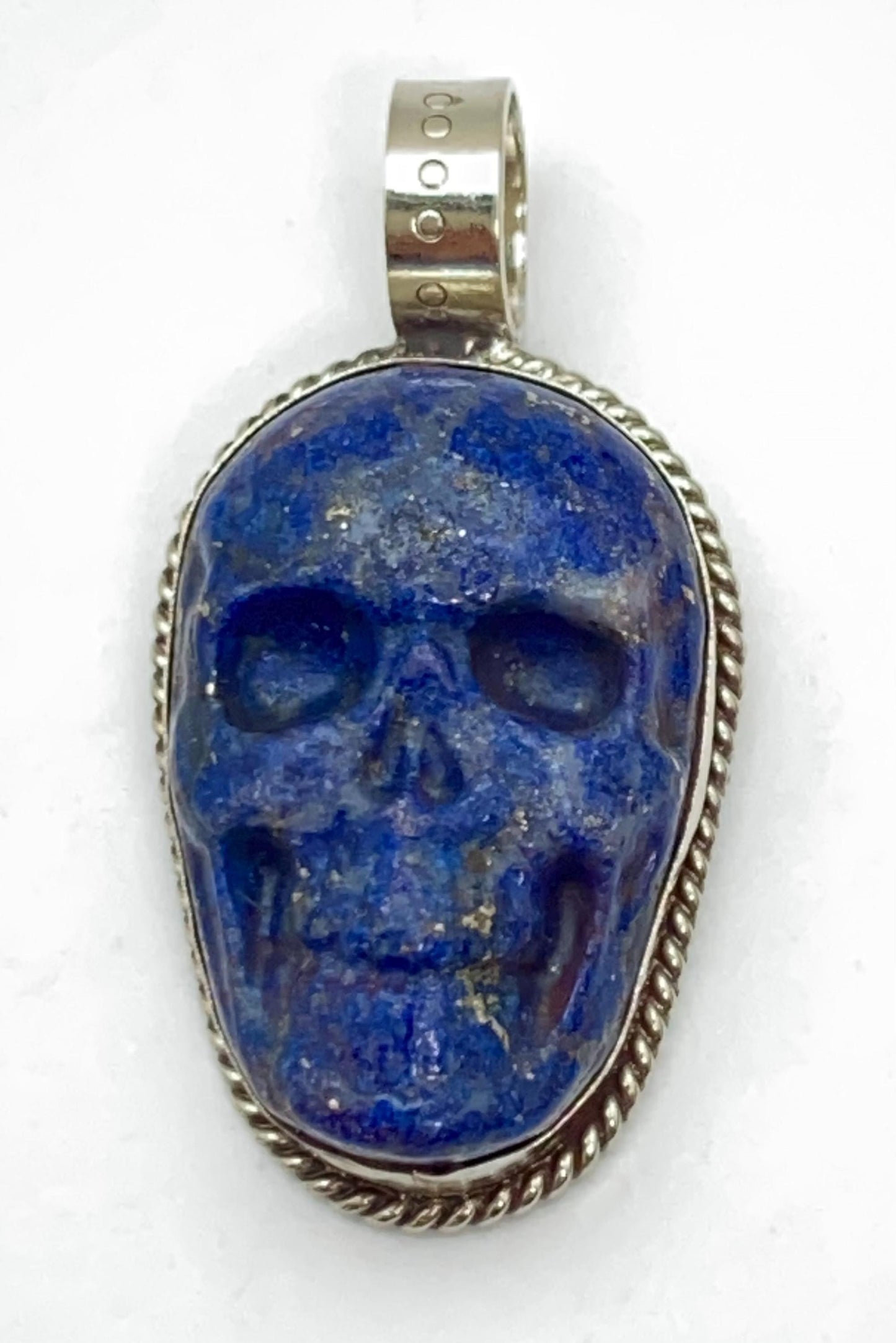 skull pendant, lapis carved, handcrafted, Tibetan silver,Nepalese