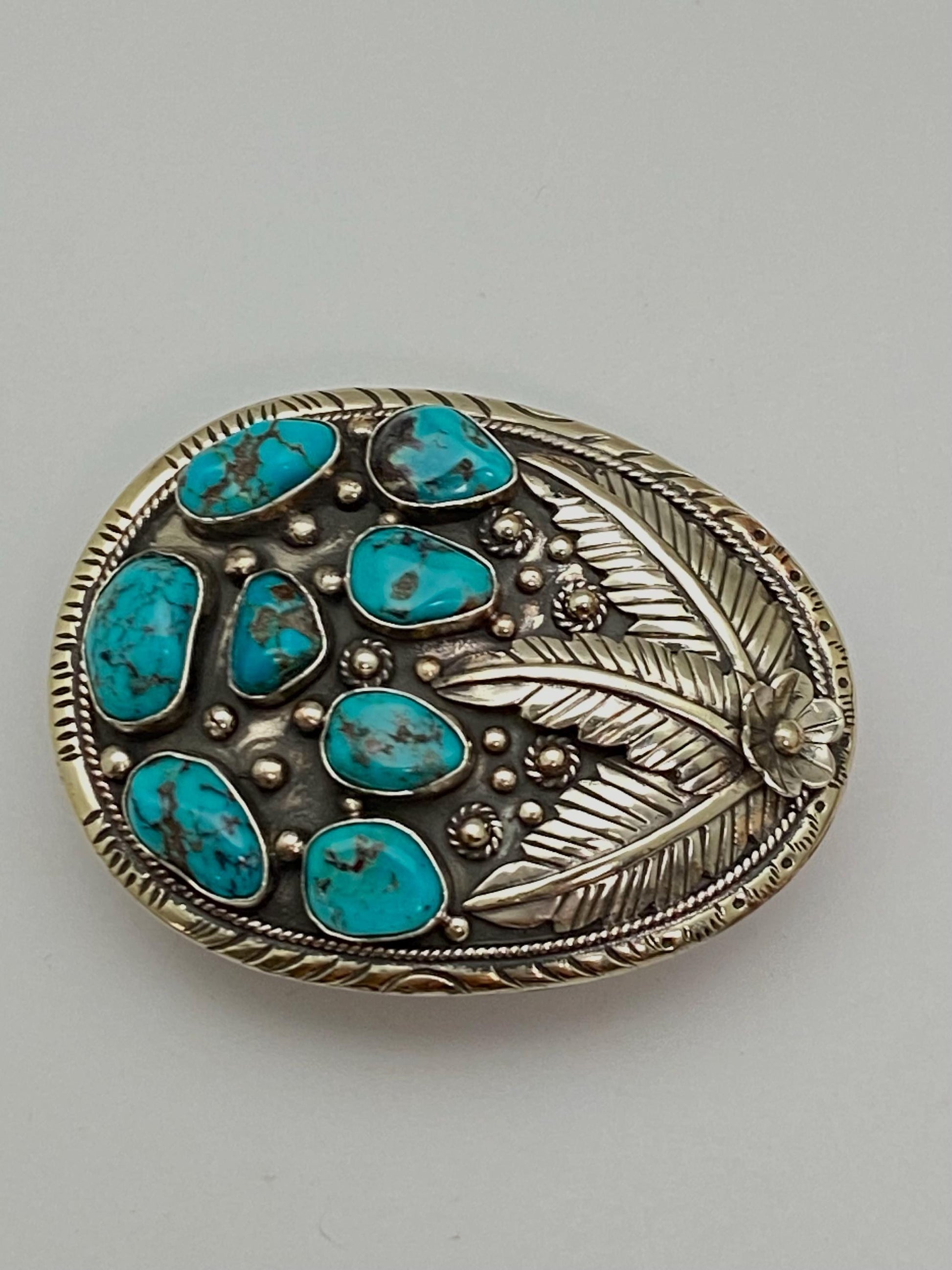 Buckle, belt buckle, handcrafted, Tibetan silver, turquoise,floral,Nepalese
