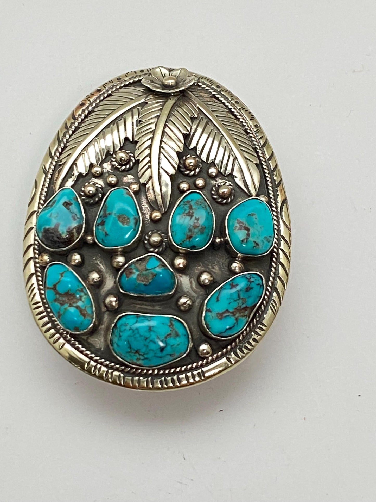 Buckle, belt buckle, handcrafted, Tibetan silver, turquoise,floral,Nepalese