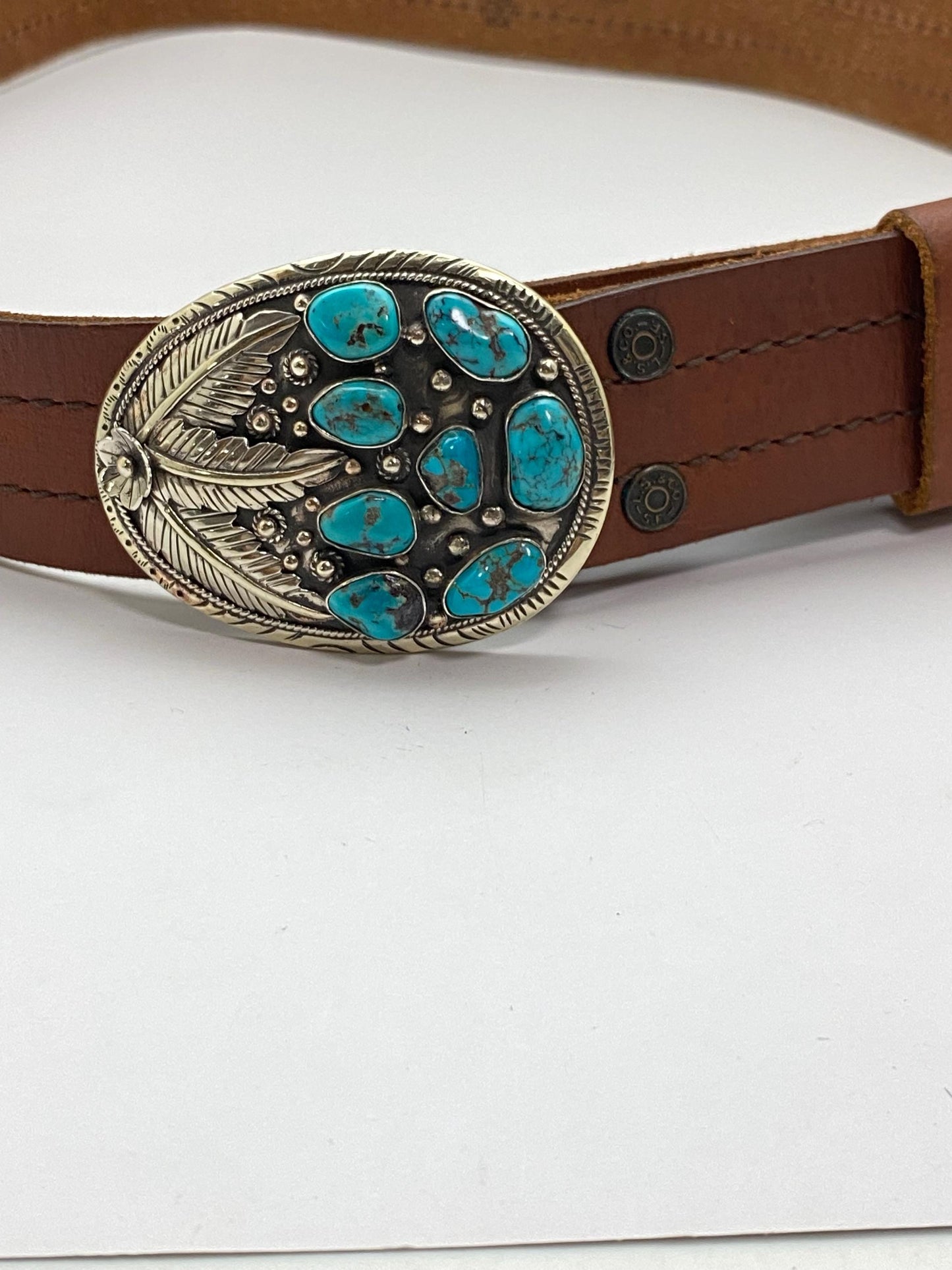 Buckle, belt buckle, handcrafted, Tibetan silver, turquoise,floral,Nepalese