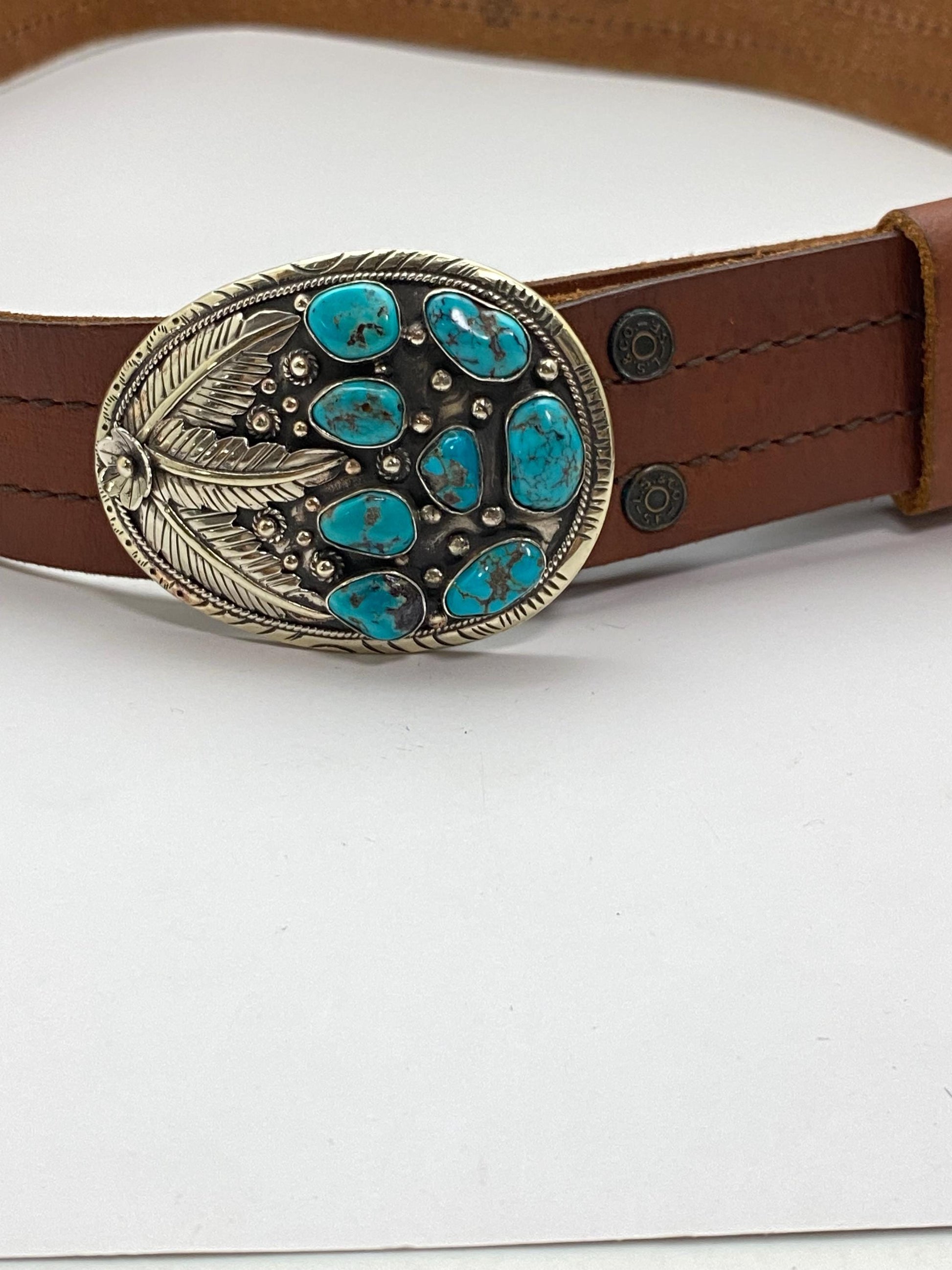Buckle, belt buckle, handcrafted, Tibetan silver, turquoise,floral,Nepalese
