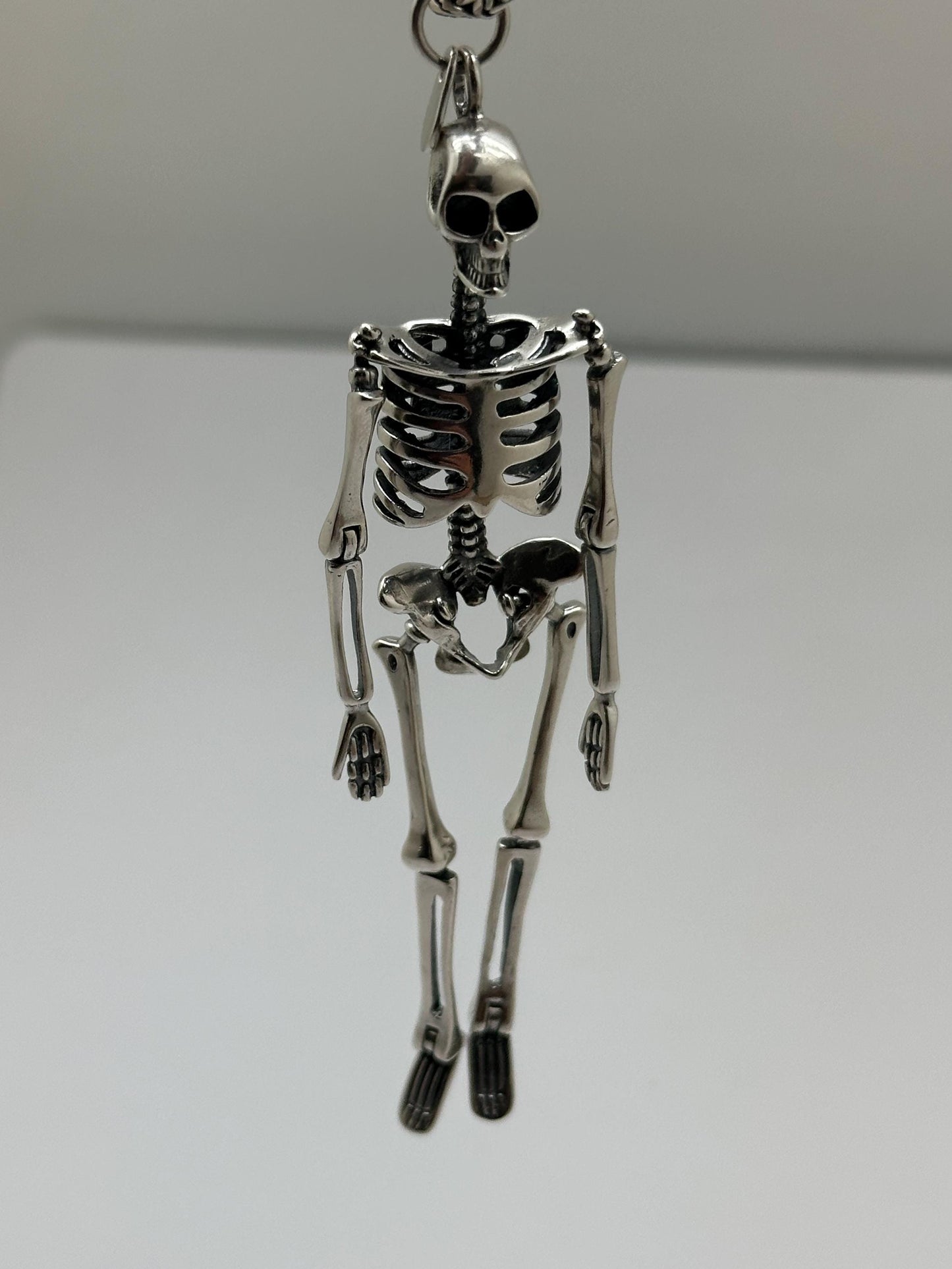 Large skeleton pendant, sterling silver,Gothic biker jewelry, Human skeleton silver pendant