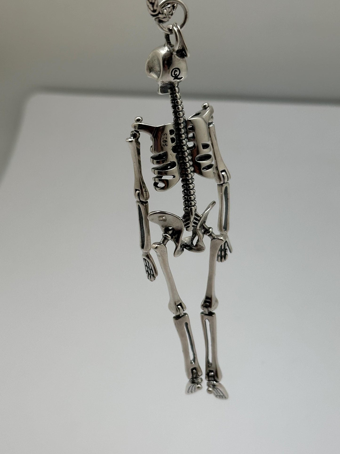 Large skeleton pendant, sterling silver,Gothic biker jewelry, Human skeleton silver pendant